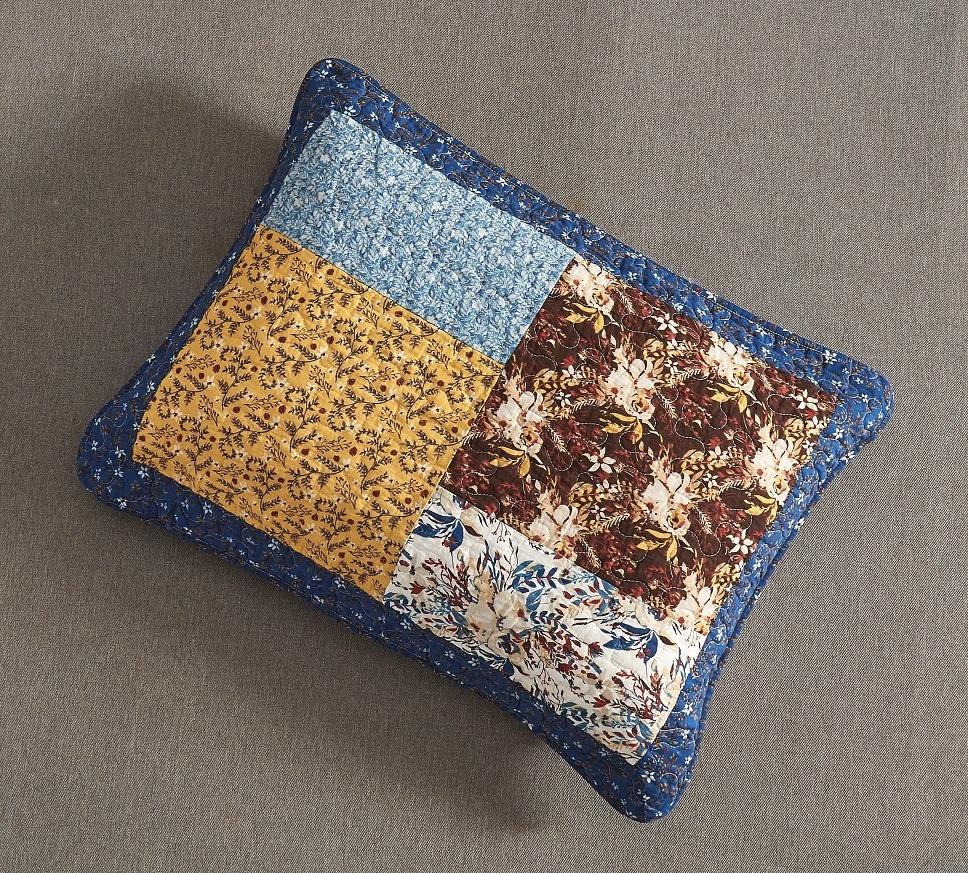 Tache Cotton Patchwork White Blue Yellow Brown Floral Prairie Sunset Pillow Sham (JHW-887) - Tache Home Fashion