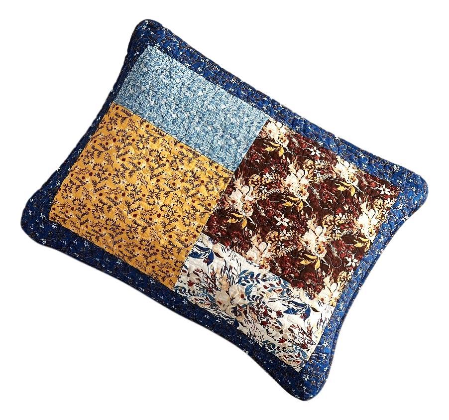 Tache Cotton Patchwork White Blue Yellow Brown Floral Prairie Sunset Pillow Sham (JHW-887) - Tache Home Fashion