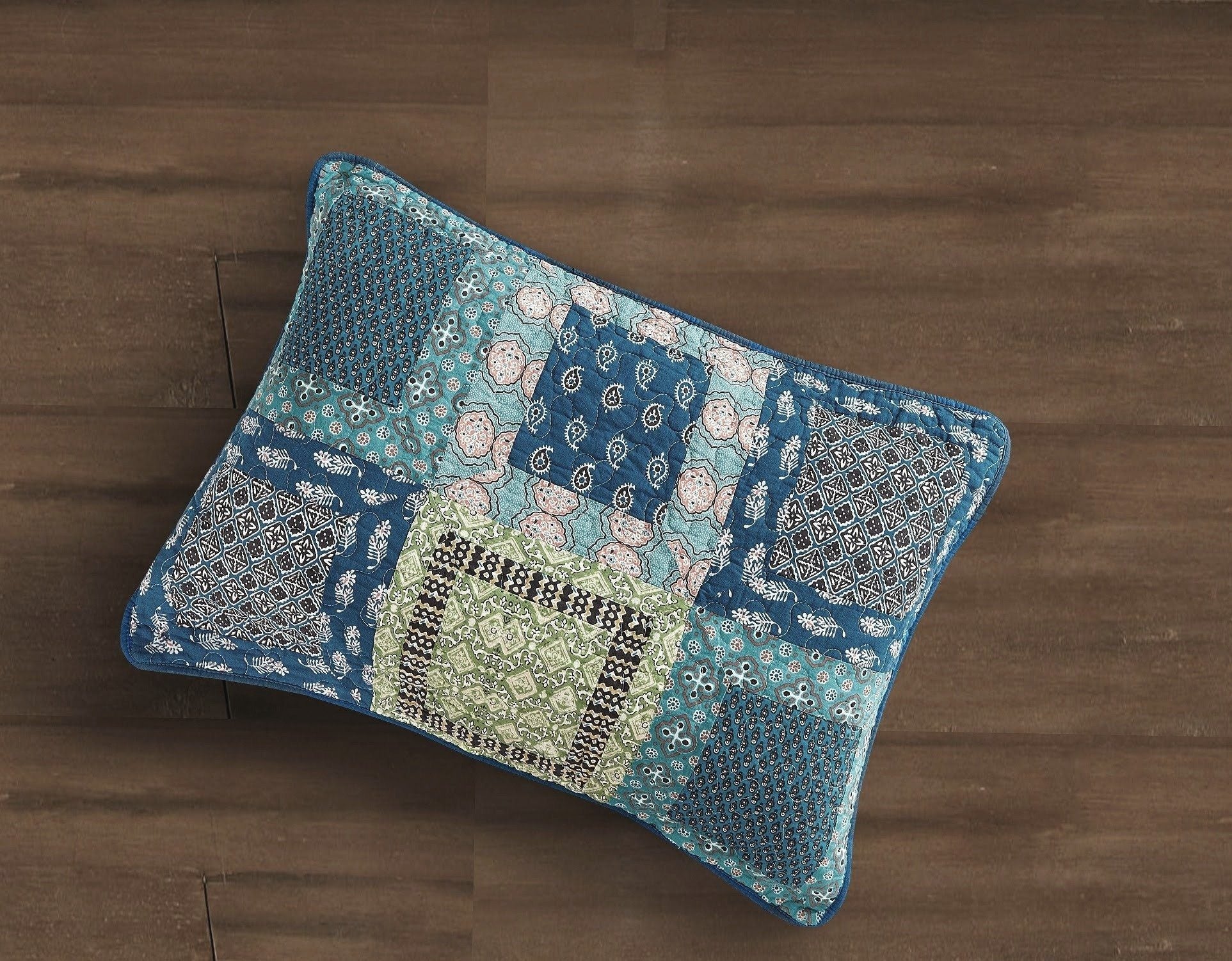 Tache Cotton Patchwork Teal Blue Green Paisley Bohemian Ocean Pillow Sham (JHW-888) - Tache Home Fashion