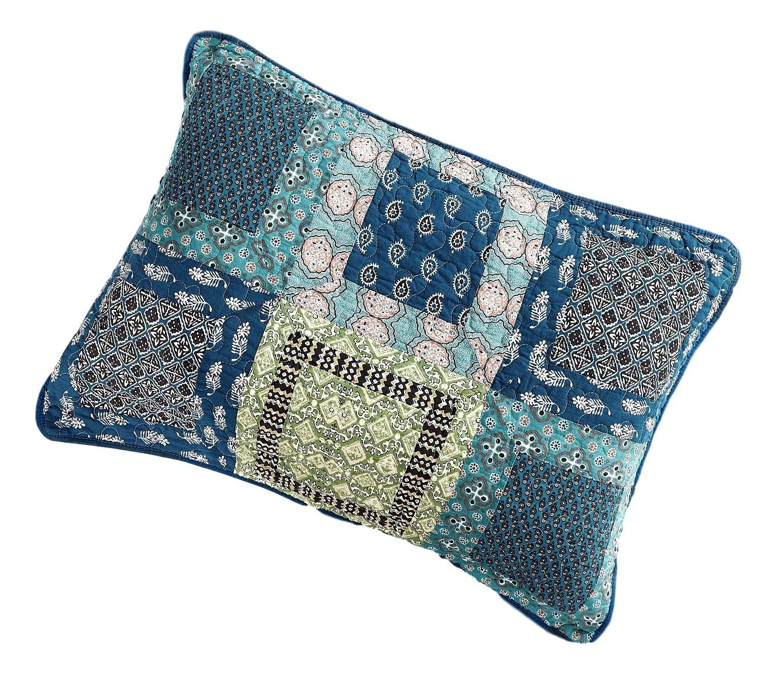 Tache Cotton Patchwork Teal Blue Green Paisley Bohemian Ocean Pillow Sham (JHW-888) - Tache Home Fashion