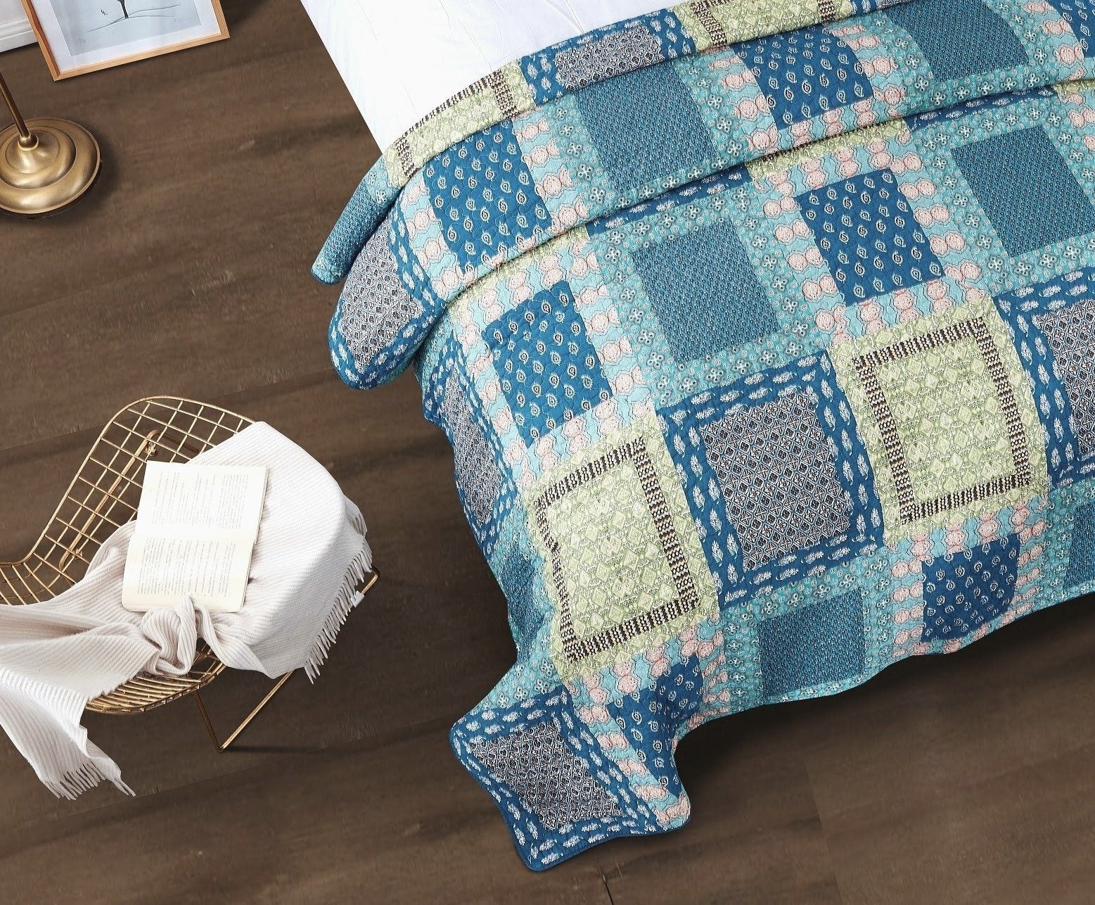 Tache Bohemian Ocean Teal Blue Green Paisley Mediterranean Cotton Patchwork Quilt Set (JHW-888) - Tache Home Fashion