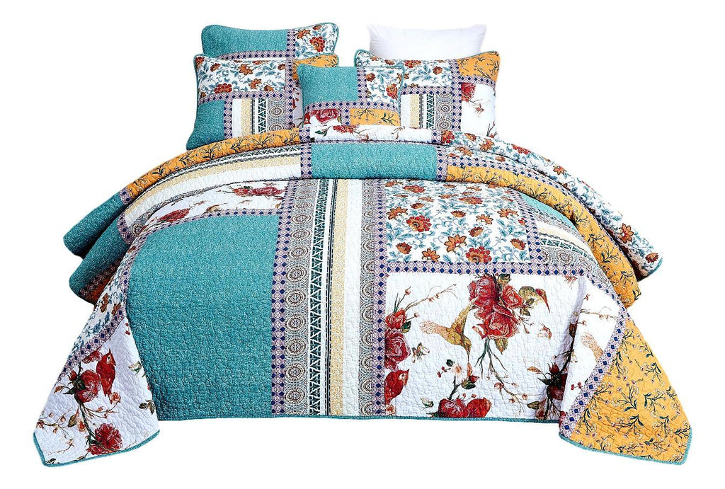 Tache Old World Garden Pastel Blue Yellow Red Hummingbirds Cotton Patc