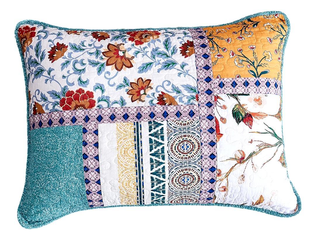 Tache Cotton Patchwork Blue Yellow Old World Hummingbirds Garden Pillow Sham (JHW-936) - Tache Home Fashion
