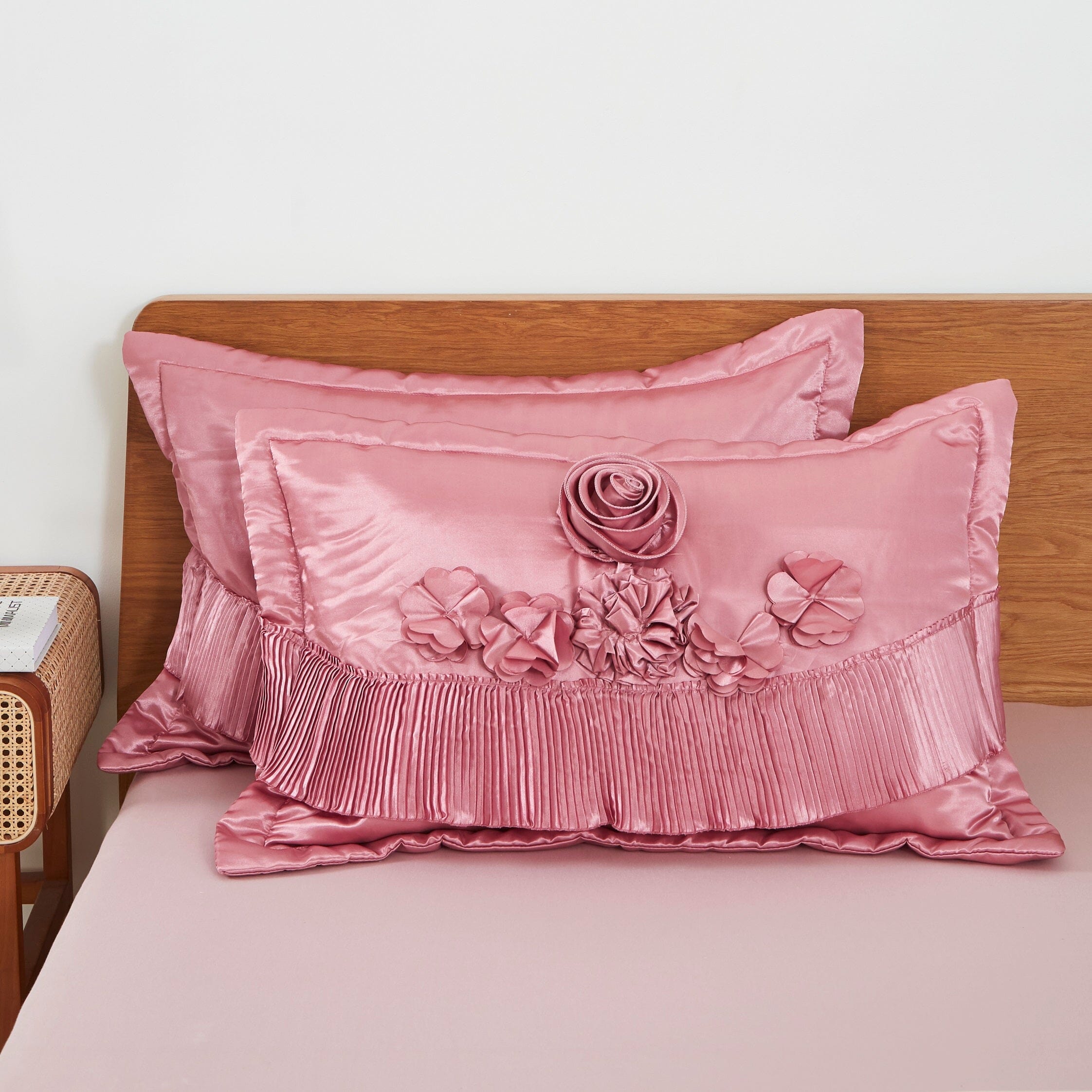 Tache Satin Floral Lace Ruffle Sweet Victorian Luxurious Pink Comforter Set (MZ002-Pink) - Tache Home Fashion