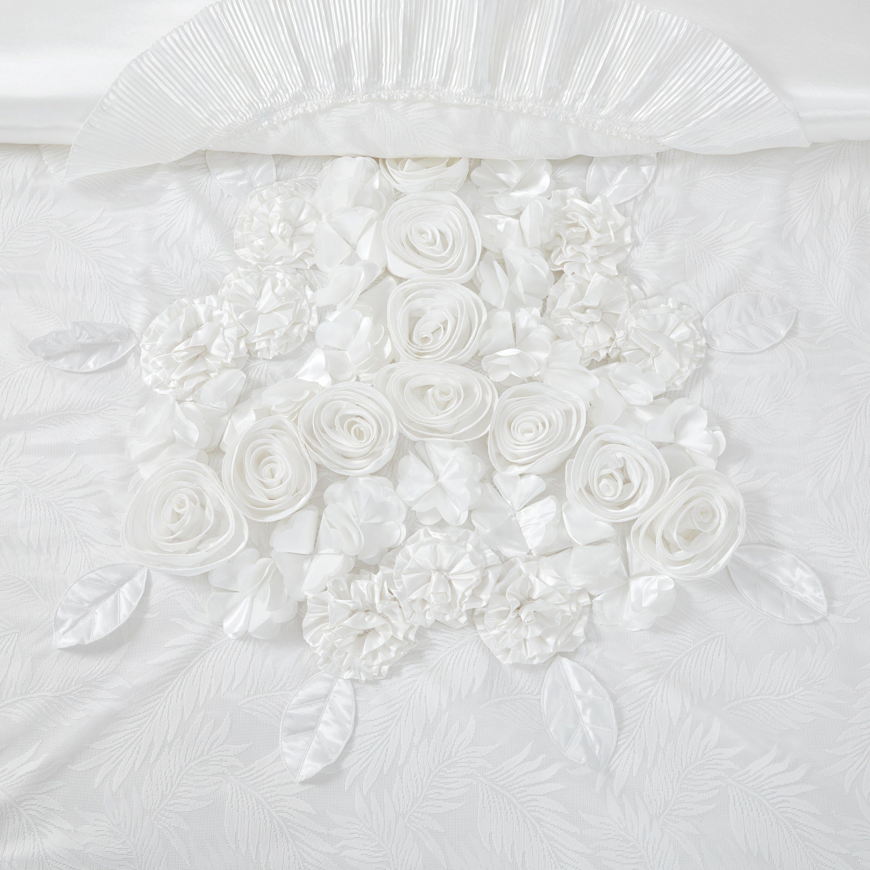 Tache Satin Floral Lace Ruffle White Sweet Victorian Luxurious Comforter Set (MZ002W) - Tache Home Fashion