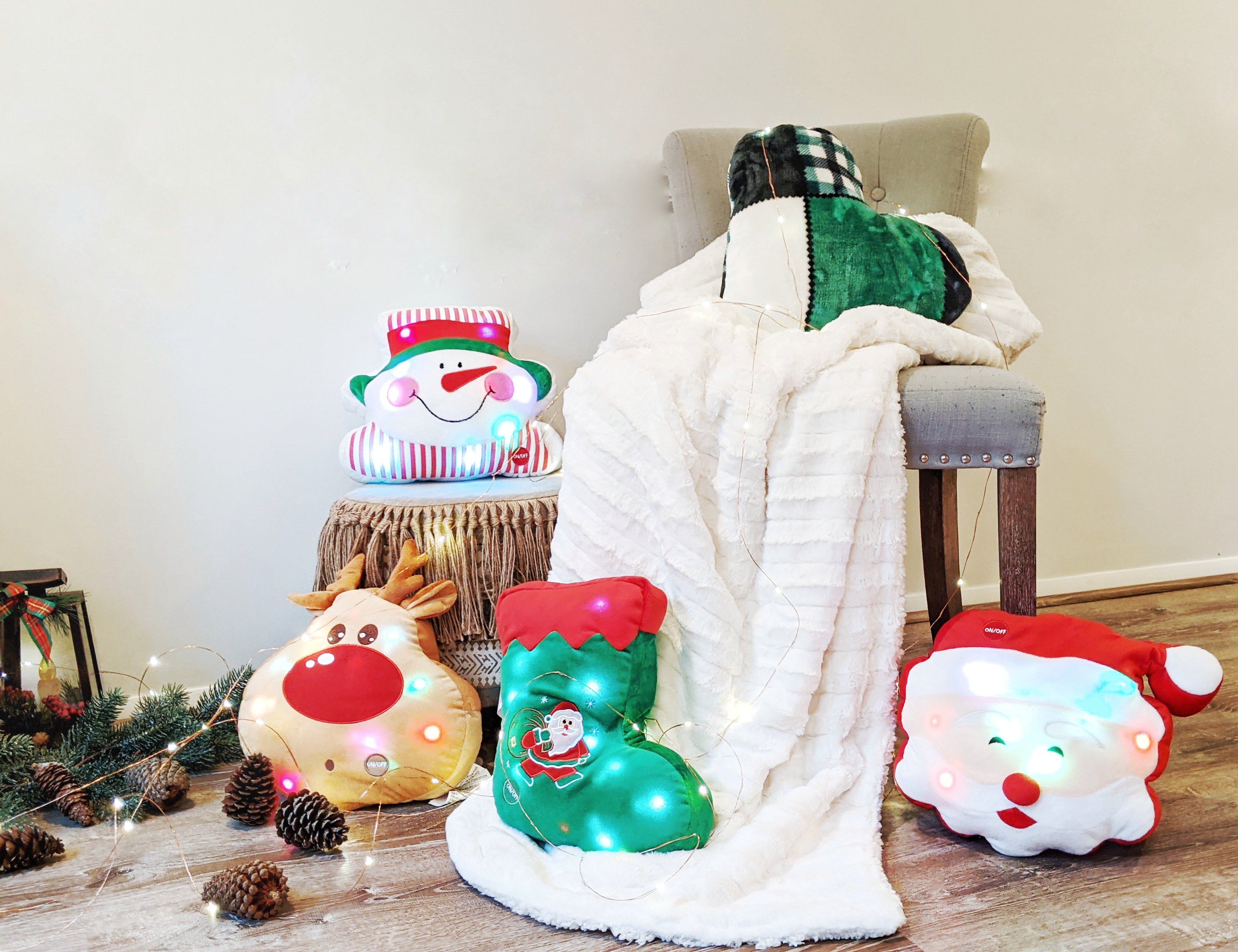 Tache Squishy Light Up Cute Christmas Cheery Santa Microbead LED Throw Pillow - Tache Home Fashion
