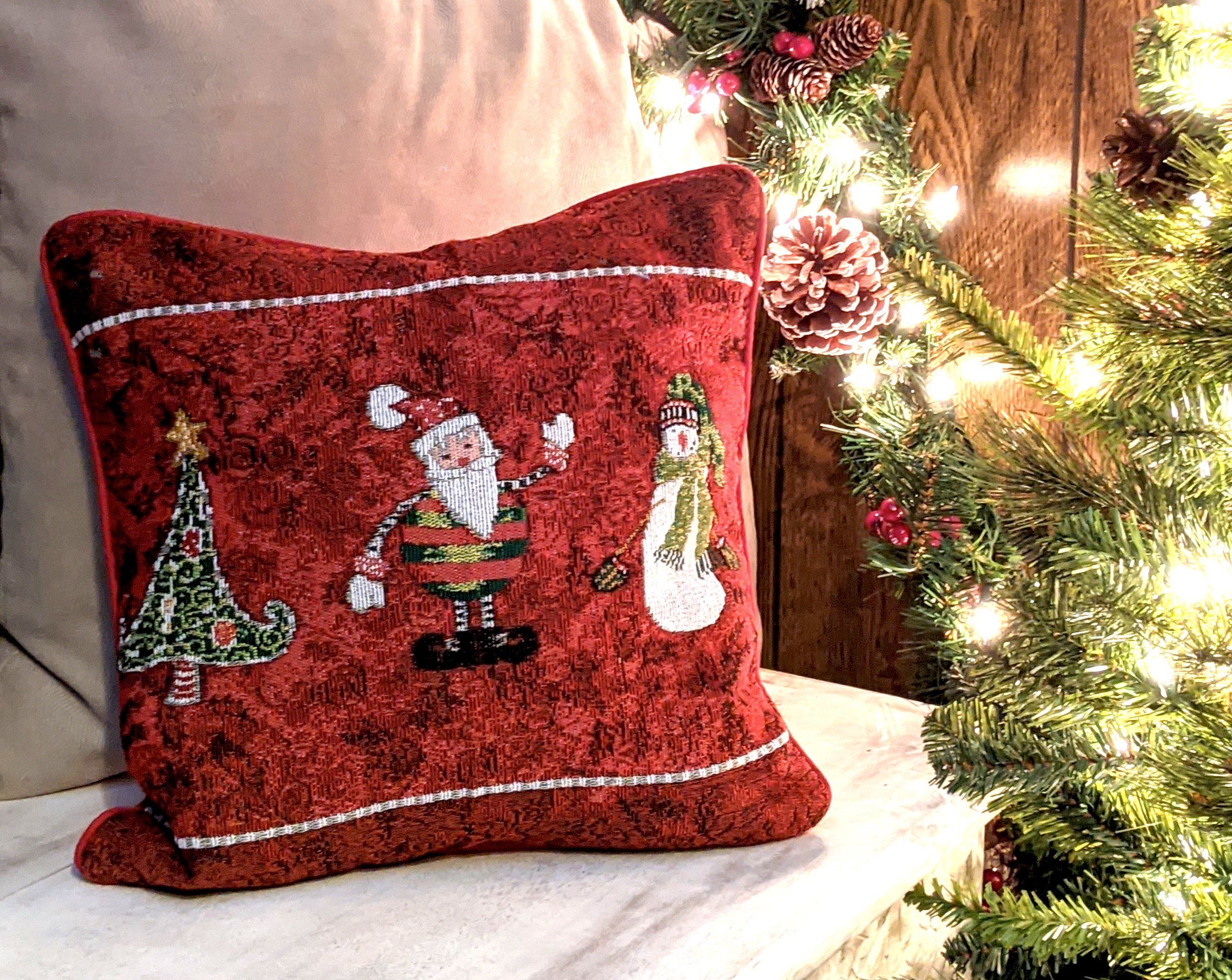 Tache Here Comes Santa Claus Vintage Holiday Woven Tapestry Throw Pillow Cover (8577CC) - Tache Home Fashion