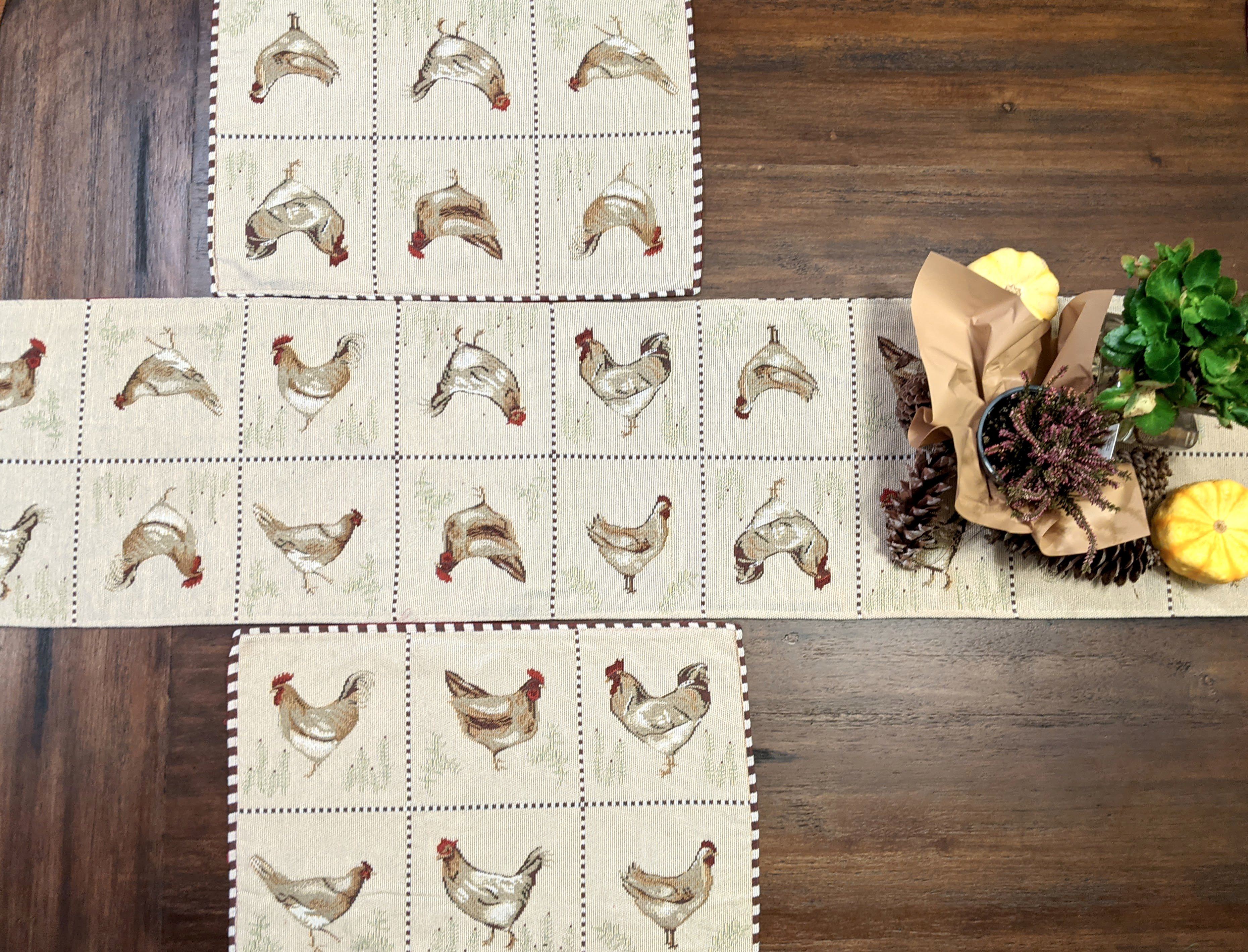 Tache Country Farmhouse Rooster Hens Woven Tapestry Table Runners (13139TR) - Tache Home Fashion