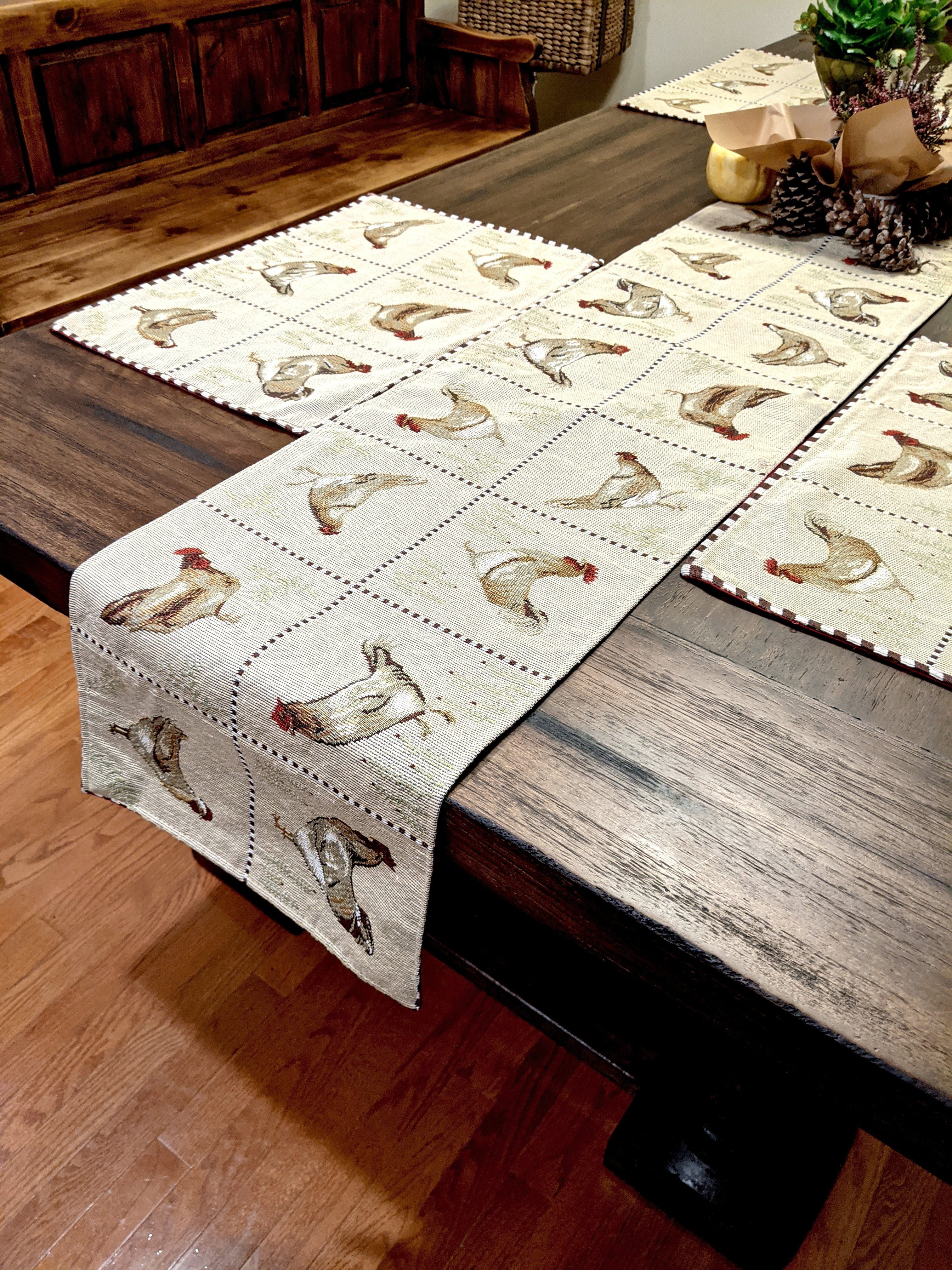 Tache Country Farmhouse Rooster Hens Woven Tapestry Table Runners (13139TR) - Tache Home Fashion