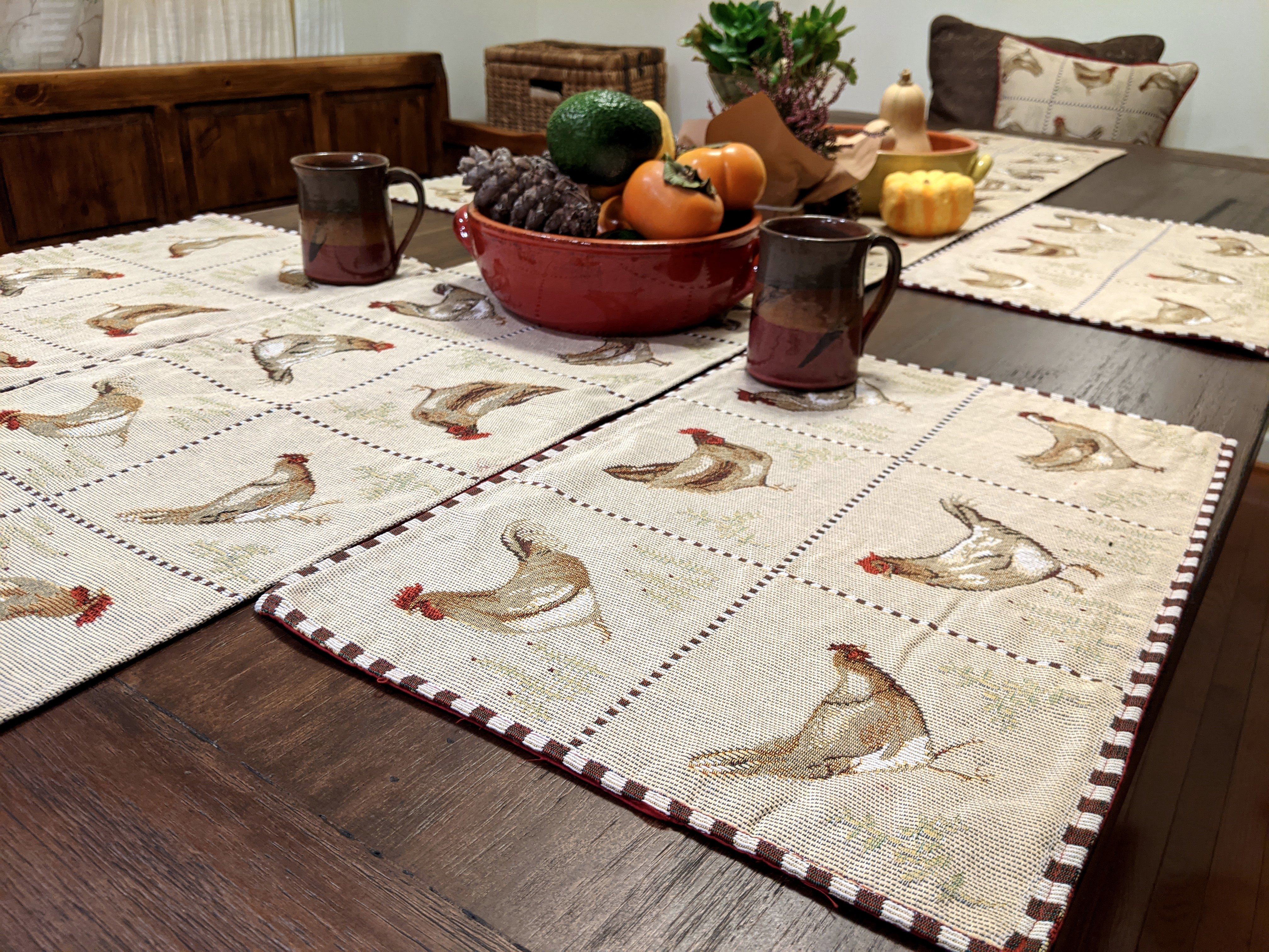 Tache Country Farmhouse Rooster Hens Woven Tapestry Placemat Set (13139PM) - Tache Home Fashion