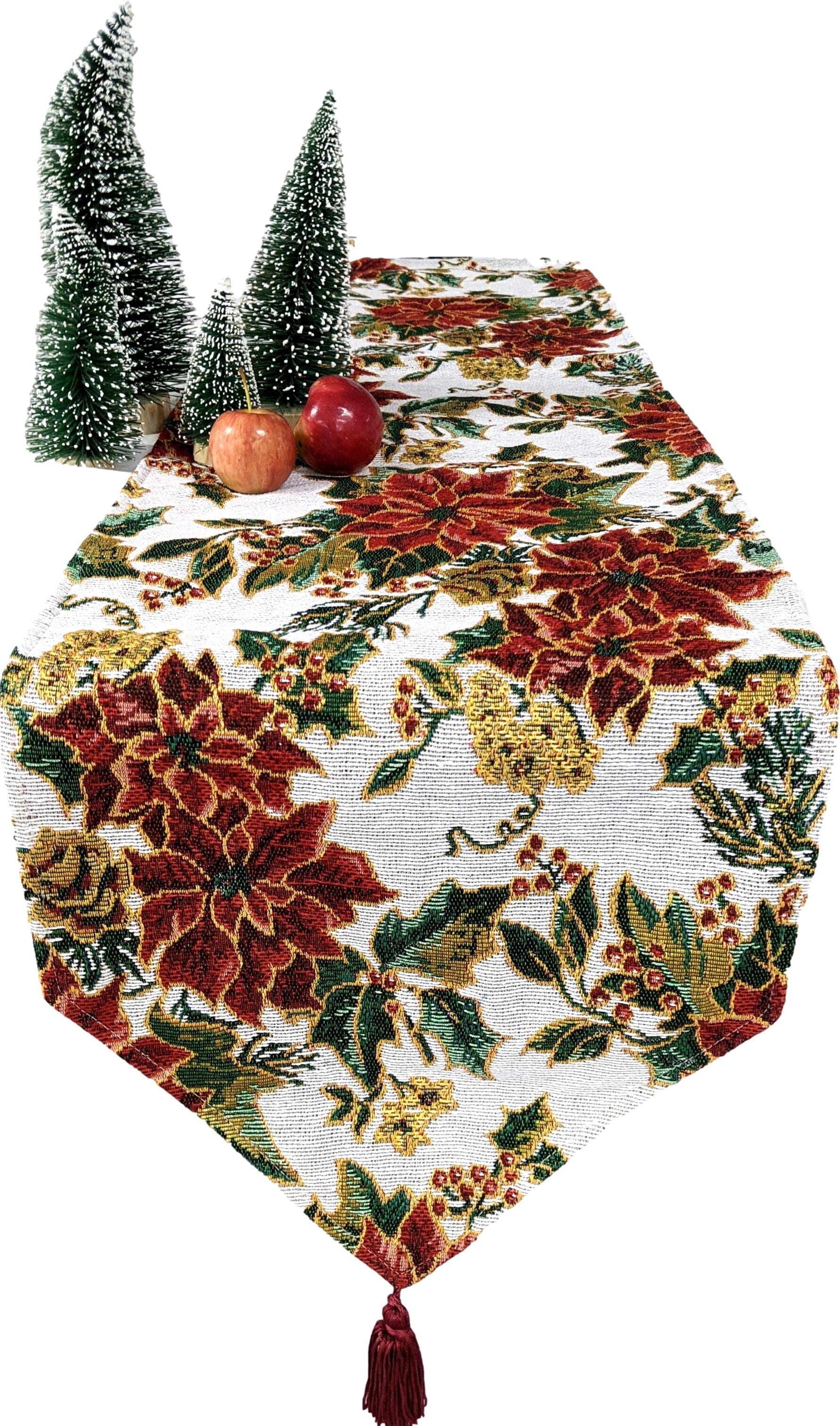 Tache New Festive Red Poinsettia Christmas Deck The Halls Table Runner (6250TR) - Tache Home Fashion