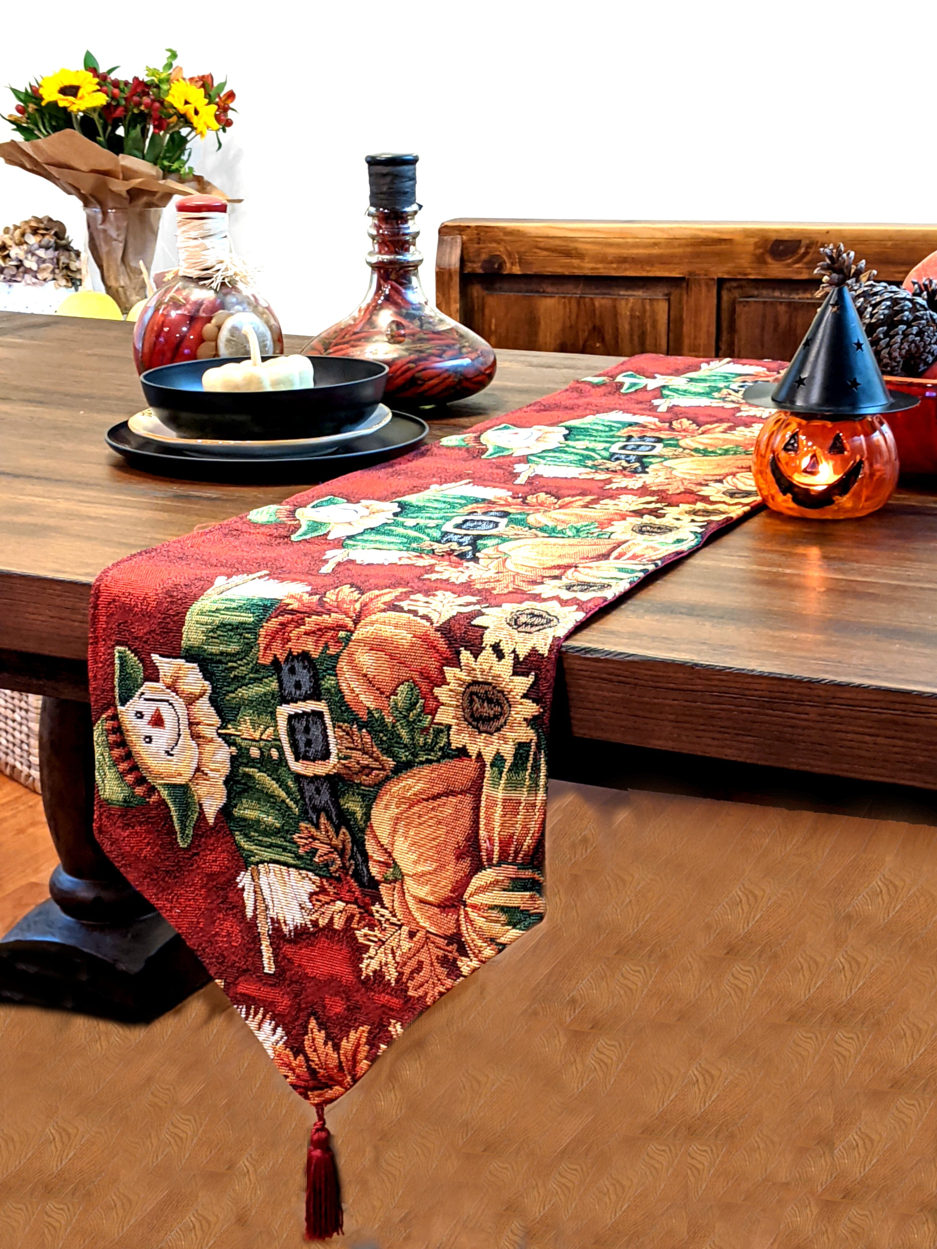 Tache Pumpkin Patch Scarecrow Autumn Harvest Woven Tapestry Table Runners (12921TR) - Tache Home Fashion