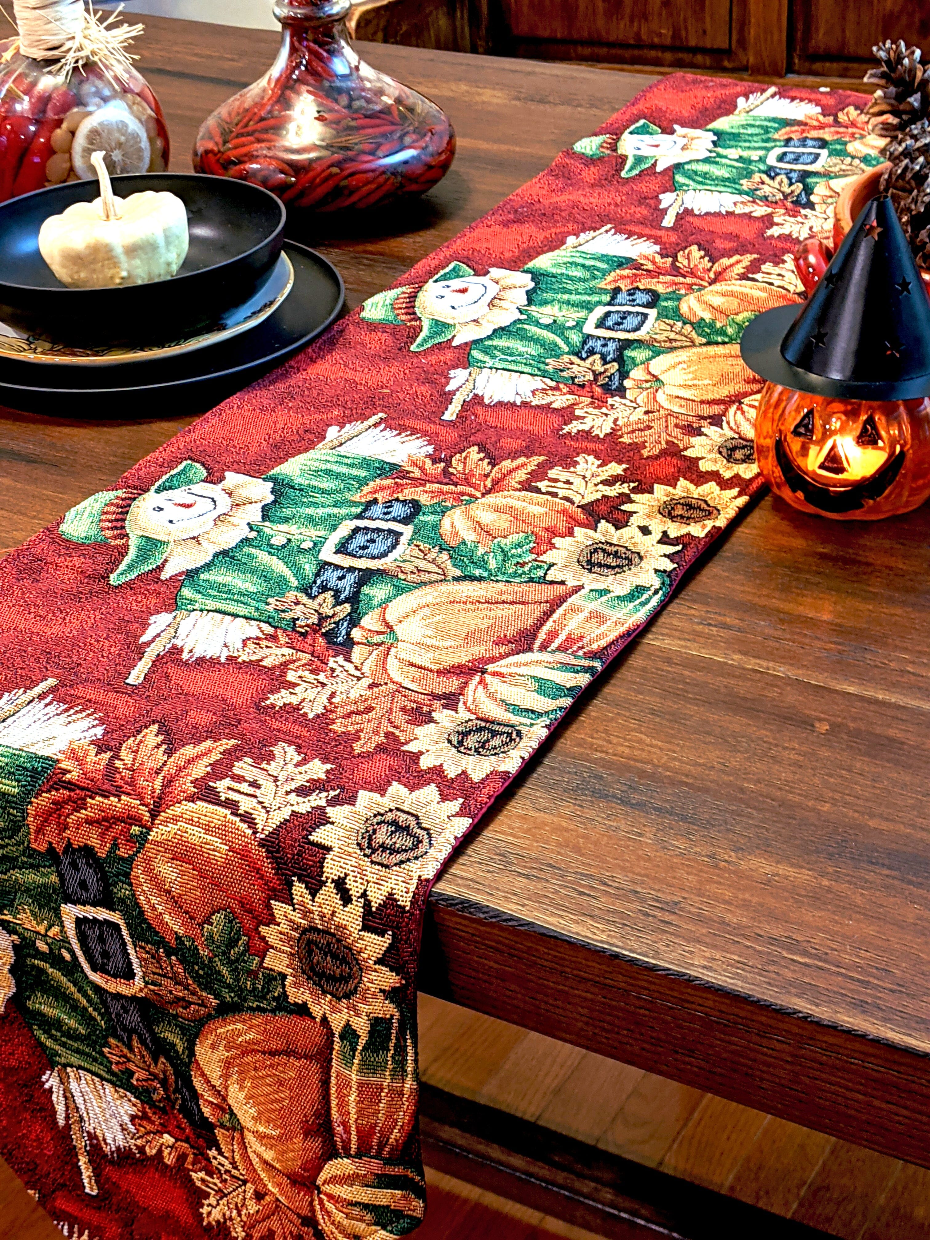 Tache Pumpkin Patch Scarecrow Autumn Harvest Woven Tapestry Table Runners (12921TR) - Tache Home Fashion