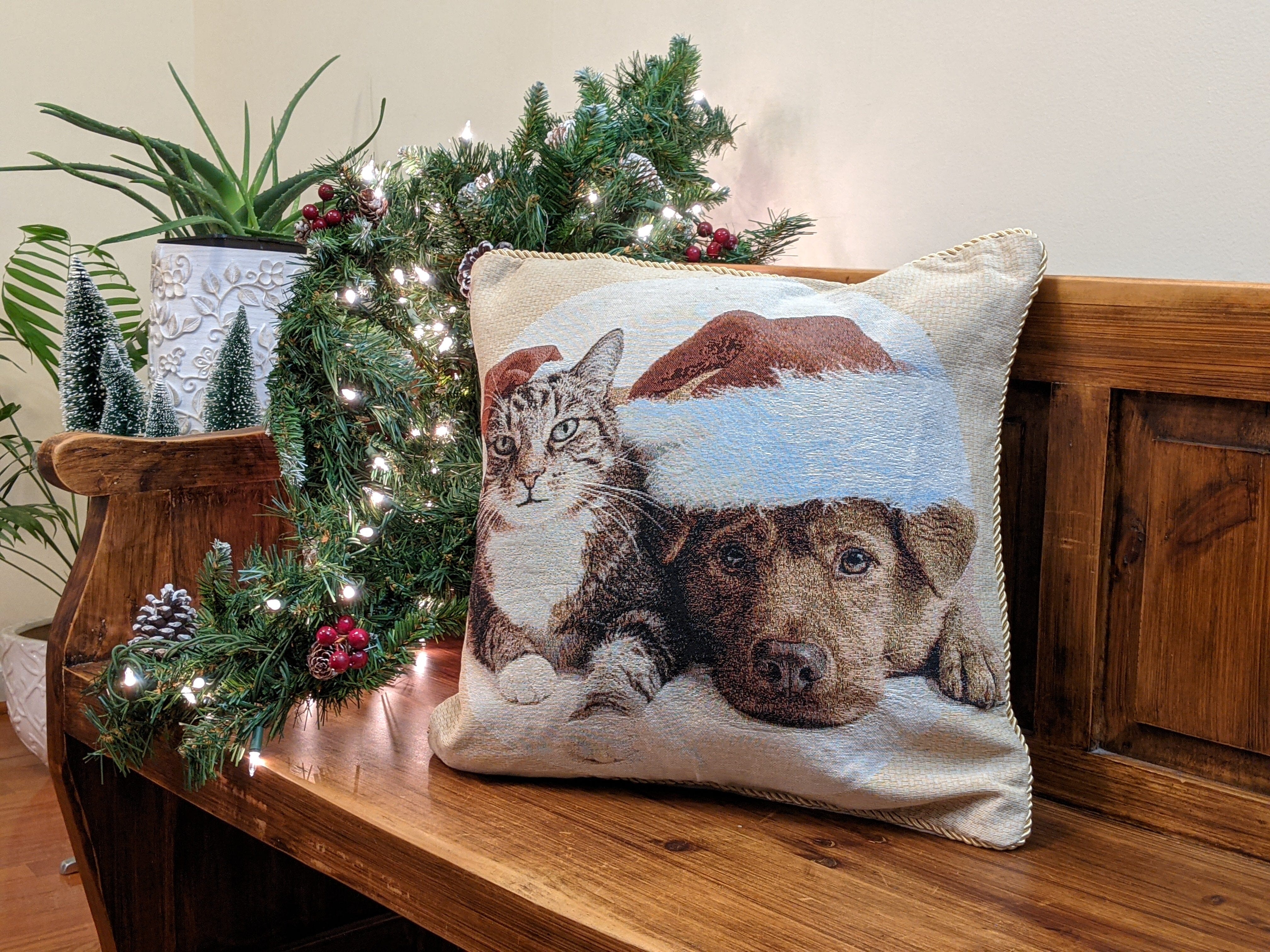 Tache Best Friend Pets Dog and Cat Christmas Tapestry Woven Throw Pillow Cover (16461) - Tache Home Fashion