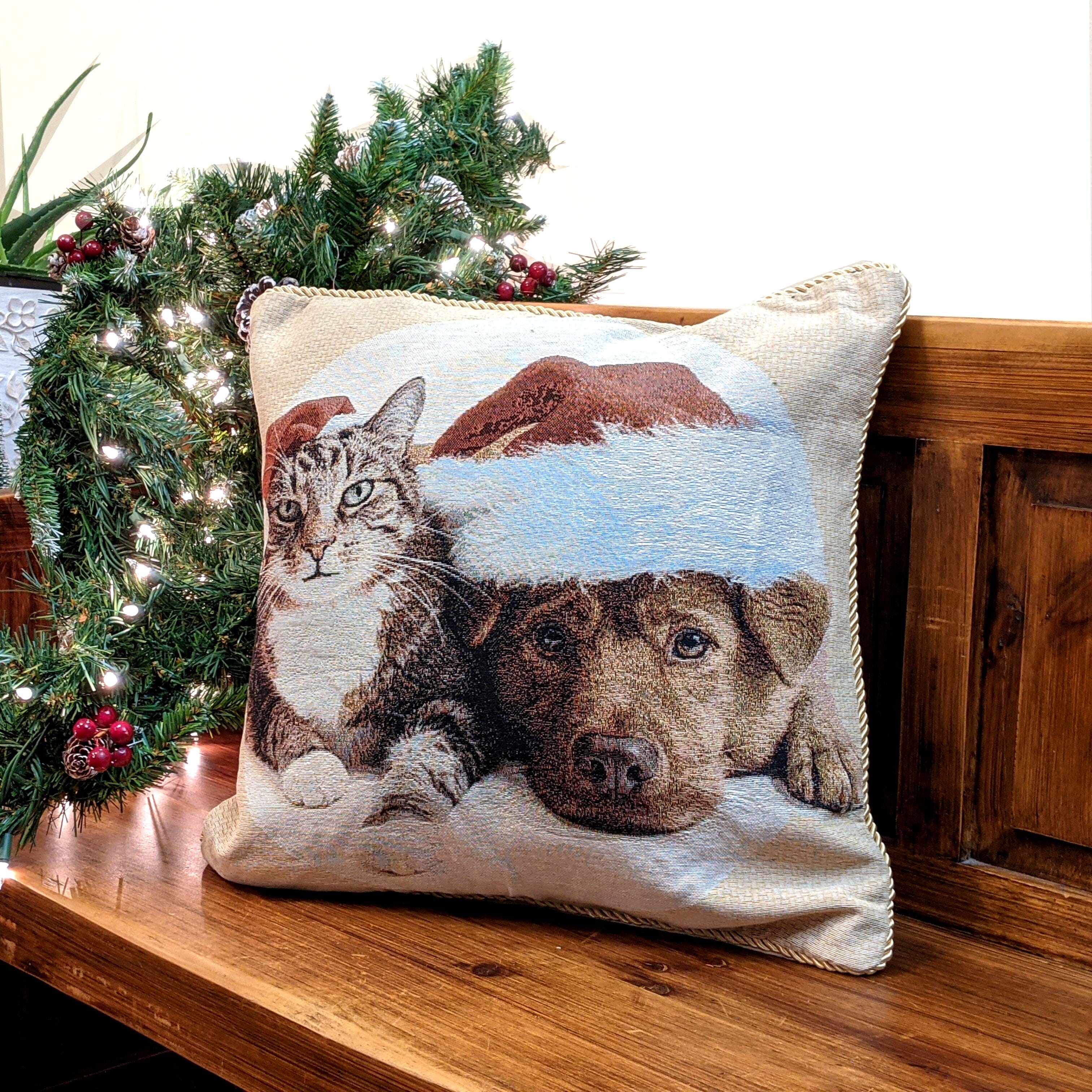 Tache Best Friend Pets Dog and Cat Christmas Tapestry Woven Throw Pillow Cover (16461) - Tache Home Fashion