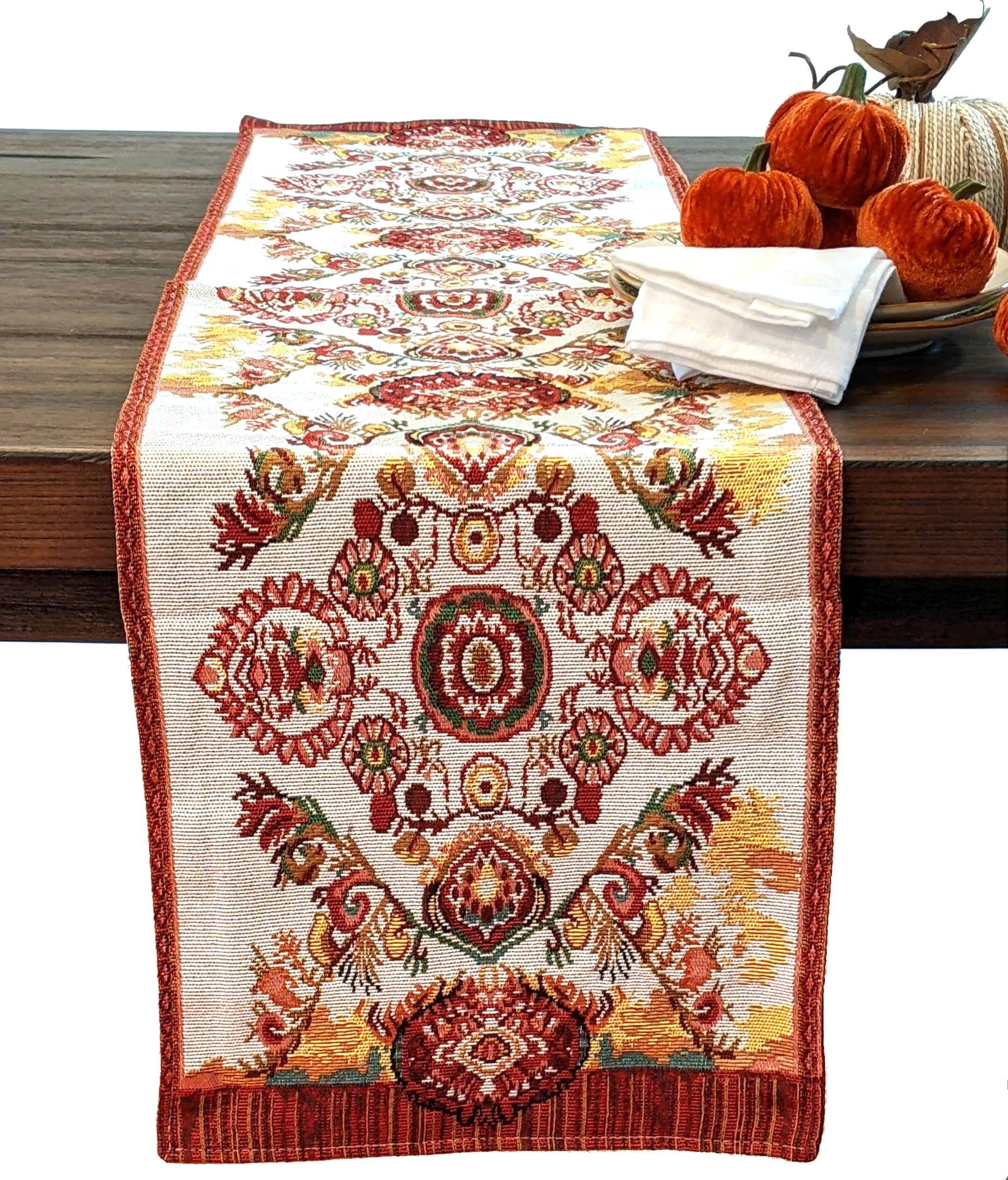 Tache Elegant Burgundy Ornate Paisley Woven Tapestry Table Runner (18194) - Tache Home Fashion