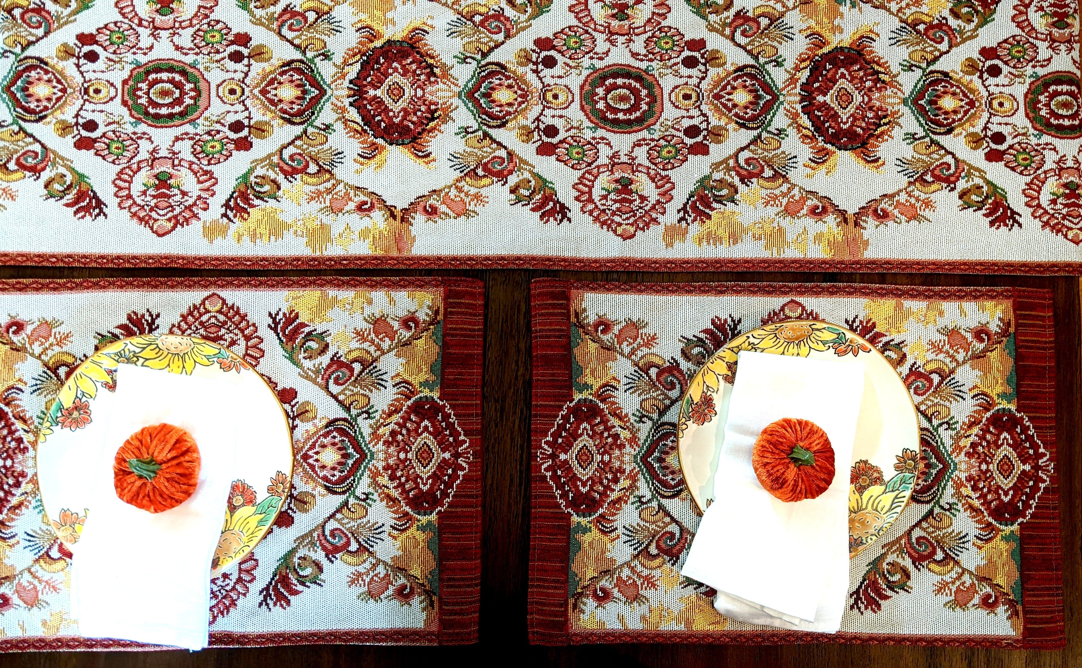 Tache Colorful Boho Elegant Burgundy Red Orange Ornate Paisley Woven Tapestry Table Runner