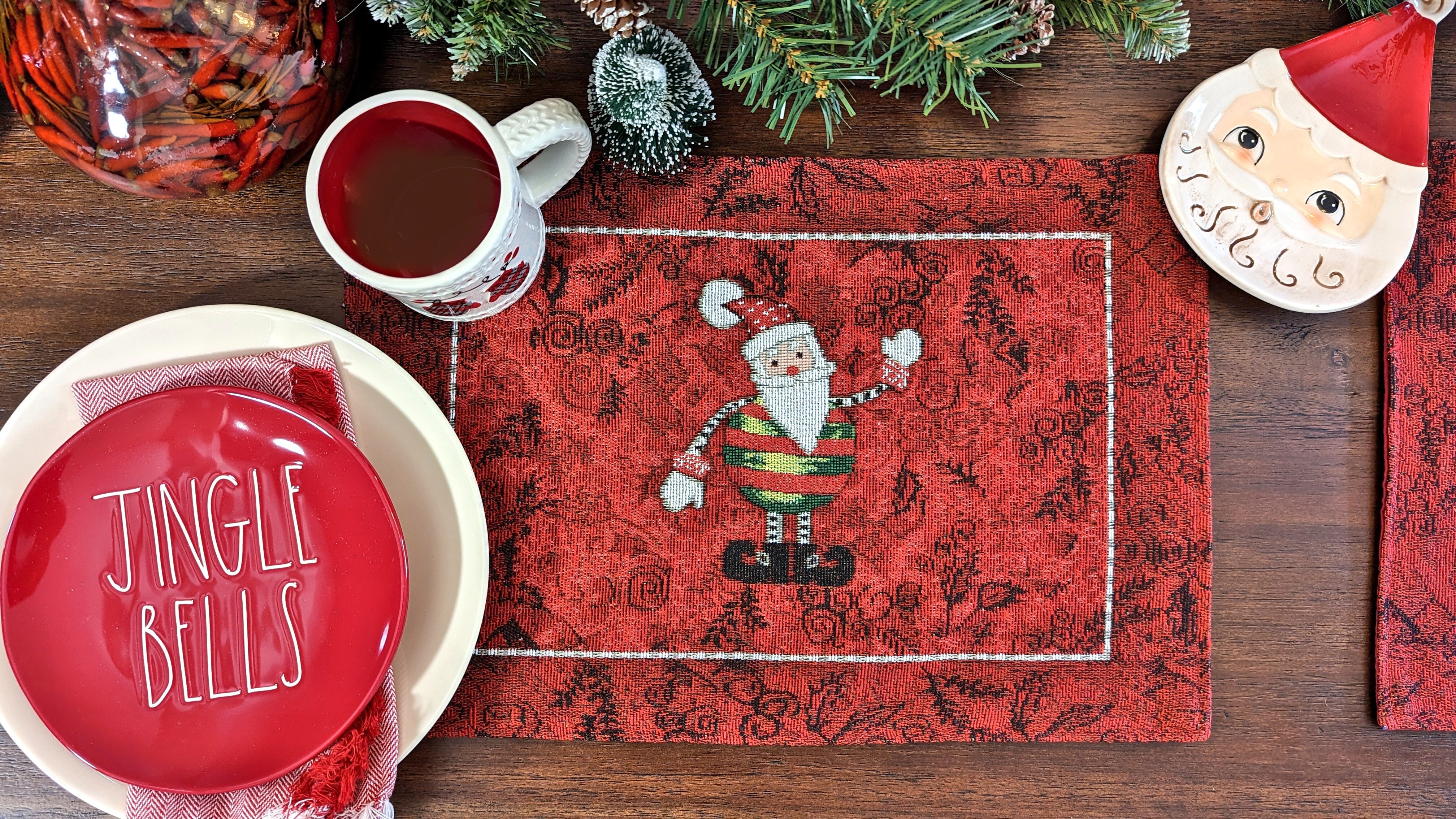 Tache Here Comes Santa Claus Vintage Holiday Woven Tapestry Red Christmas Placemat Set of 4 (8577PM) - Tache Home Fashion