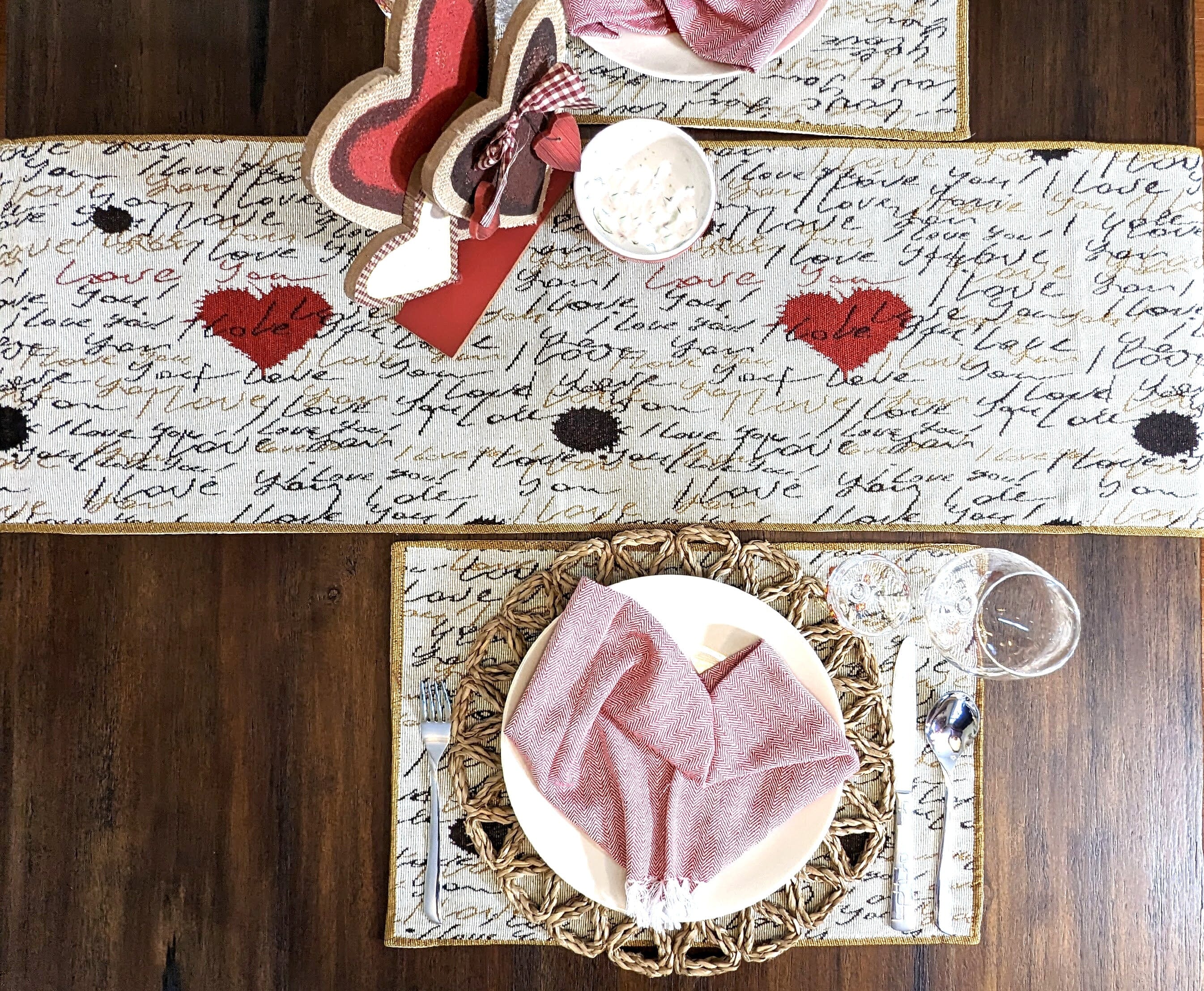 Tache Romantic I Love You Valentine’s Beige Woven Tapestry Table Runner (18111) - Tache Home Fashion