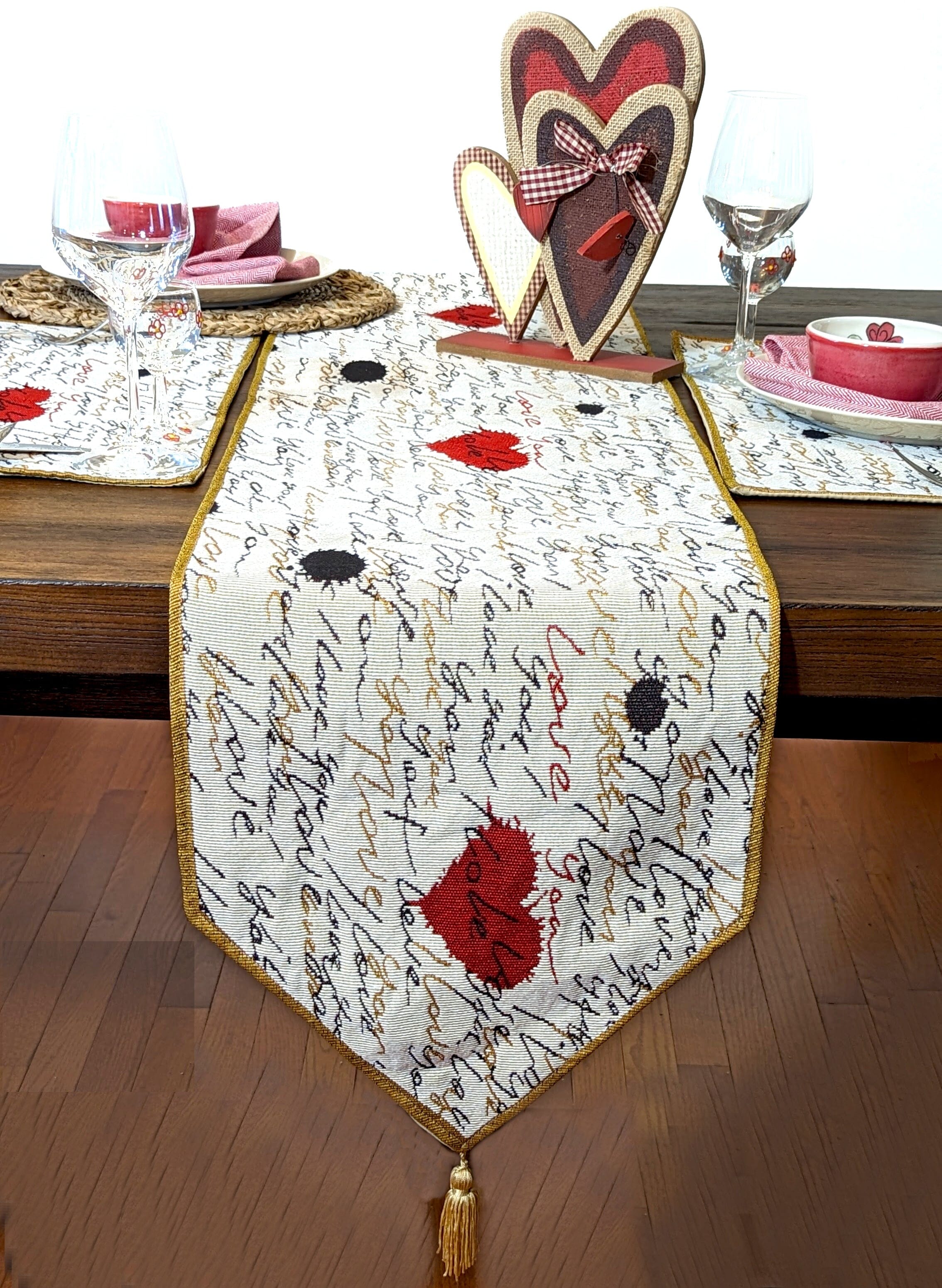 Tache Romantic I Love You Valentine’s Beige Woven Tapestry Table Runner (18111) - Tache Home Fashion