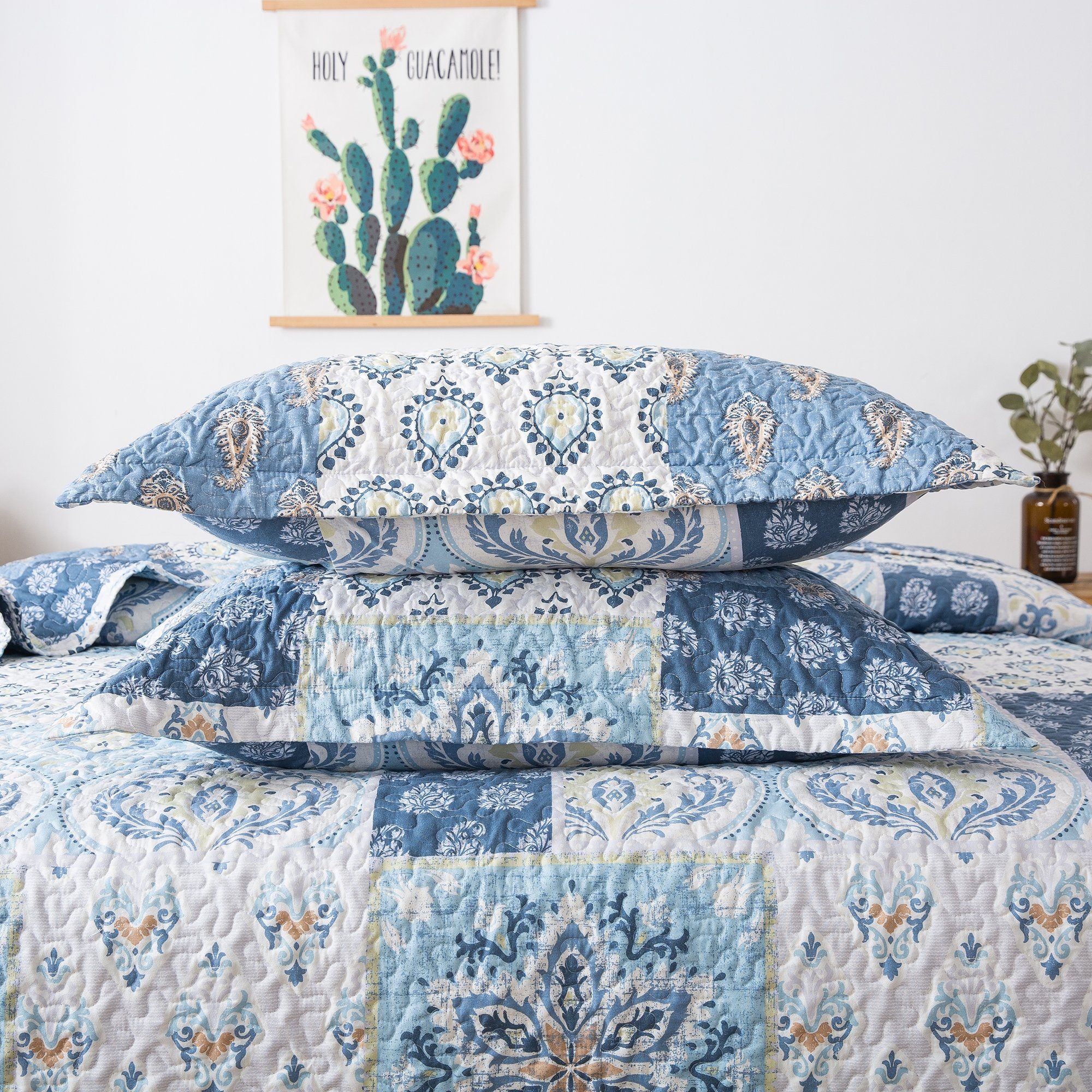 Tache Floral Paisley Blue White Mediterranean Coastal Cottage Pillow Sham 2-Pieces (SD-11) - Tache Home Fashion