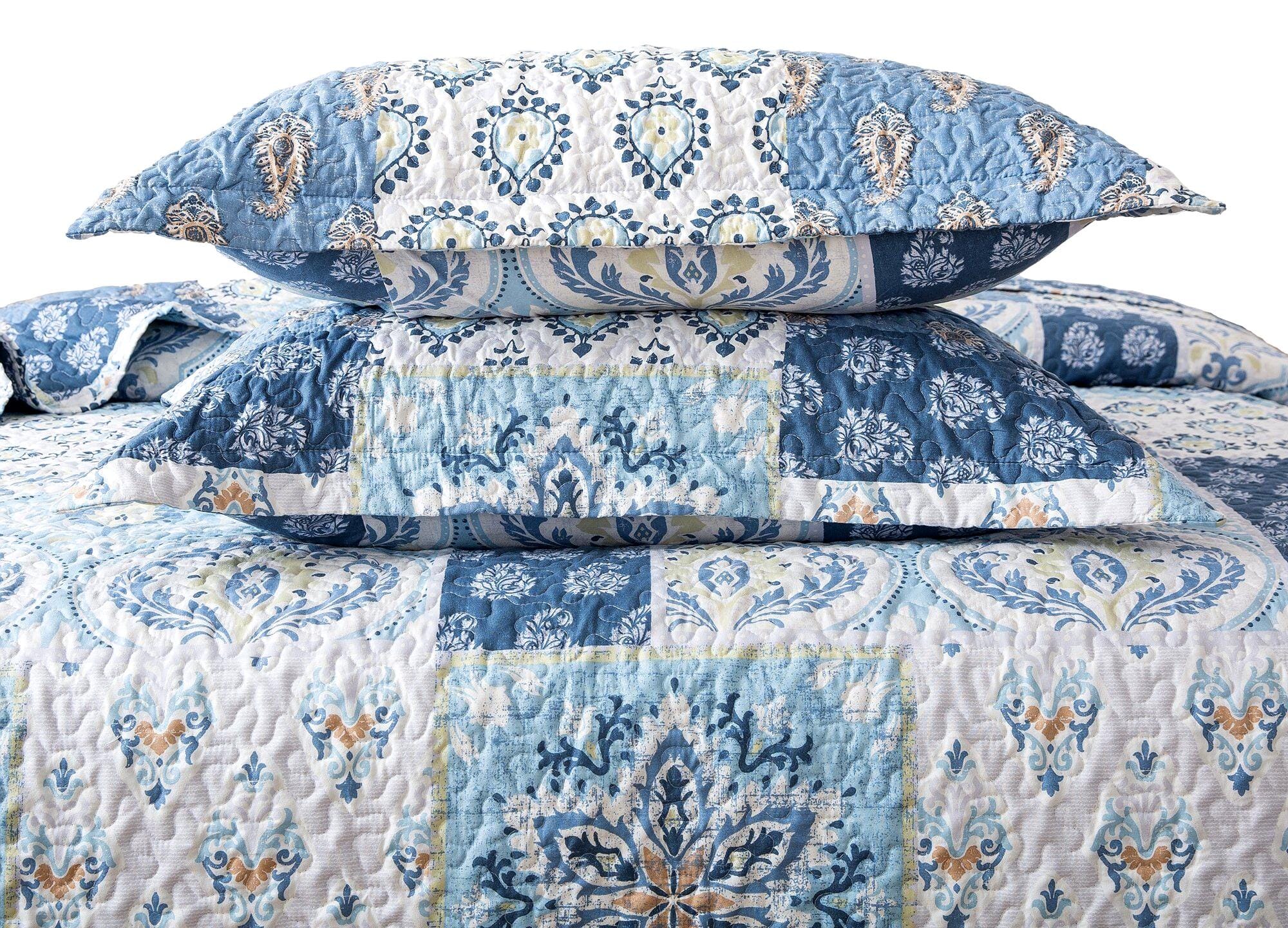 Tache Floral Paisley Blue White Mediterranean Coastal Cottage Pillow Sham 2-Pieces (SD-11) - Tache Home Fashion