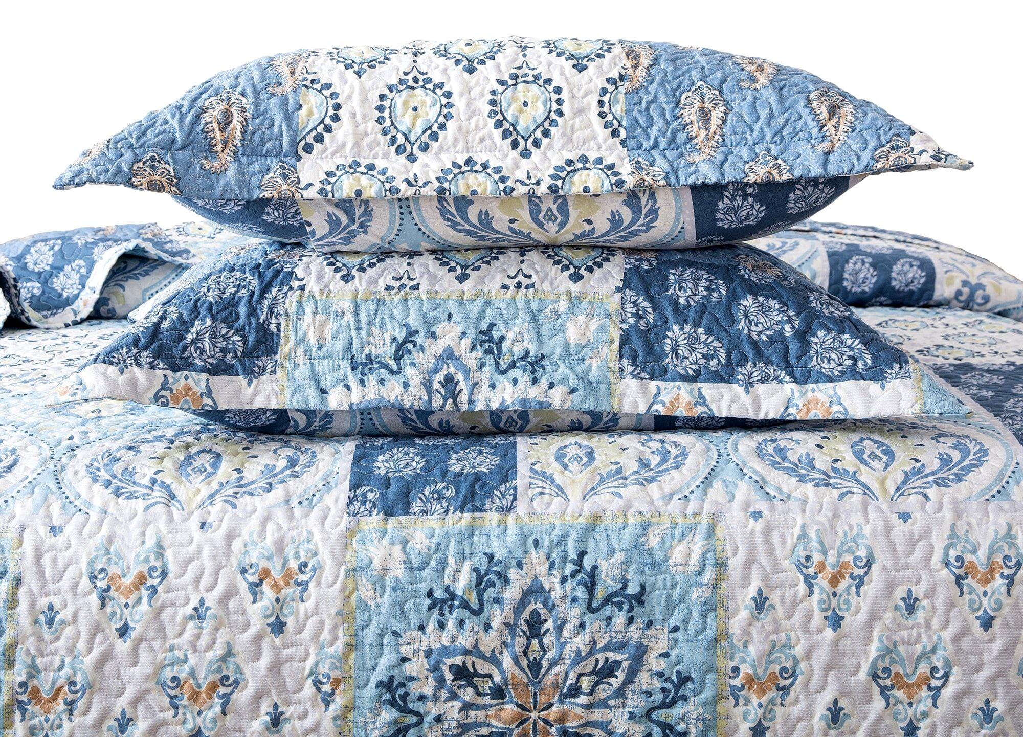 Tache Floral Paisley Blue White Mediterranean Coastal Cottage Pillow Sham 2-Pieces (SD-11)