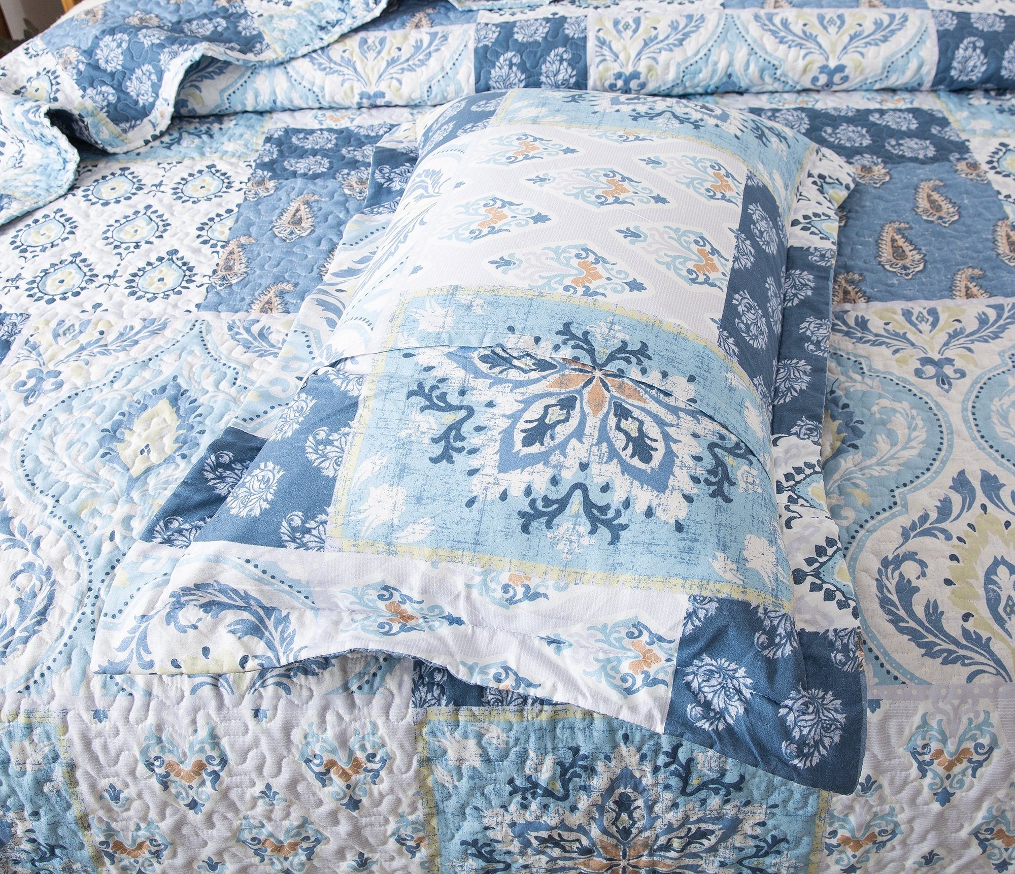 Tache Floral Paisley Blue White Mediterranean Coastal Cottage Pillow Sham 2-Pieces (SD-11) - Tache Home Fashion