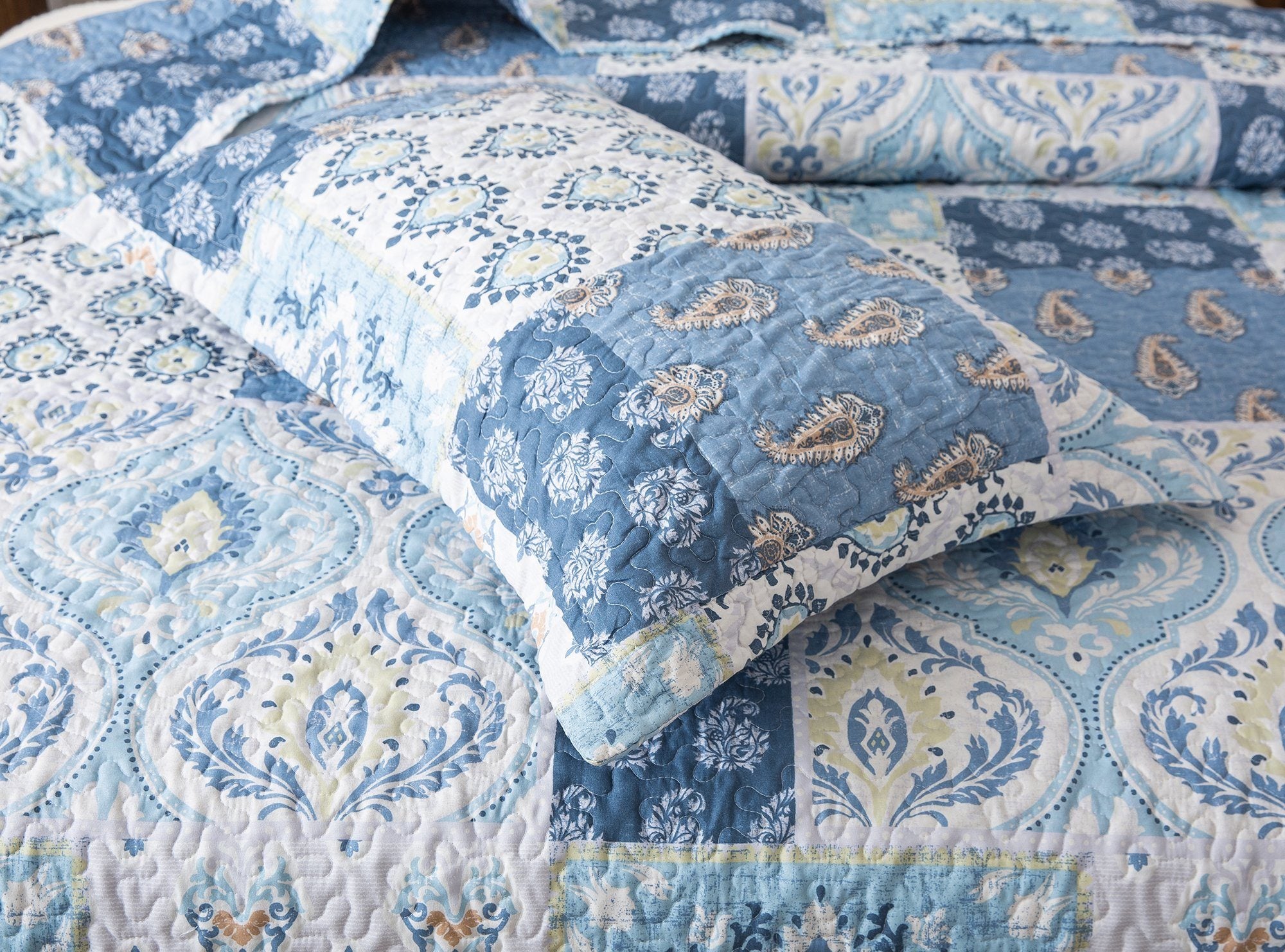 Tache Floral Paisley Blue White Mediterranean Coastal Cottage Pillow Sham 2-Pieces (SD-11) - Tache Home Fashion