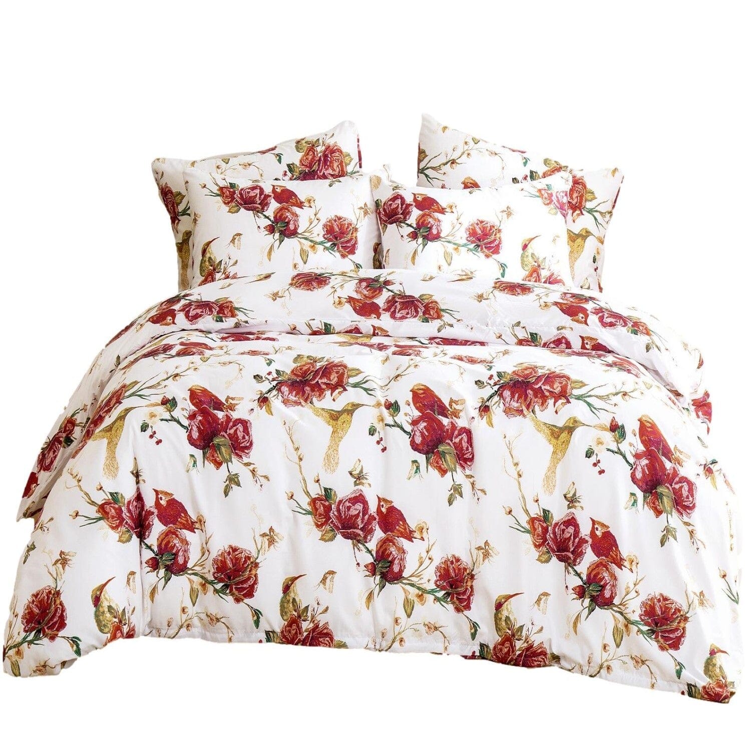 Tache Floral Hummingbirds Burgundy White Vintage Rose Garden Reversible Duvet Cover (SD-7676) - Tache Home Fashion