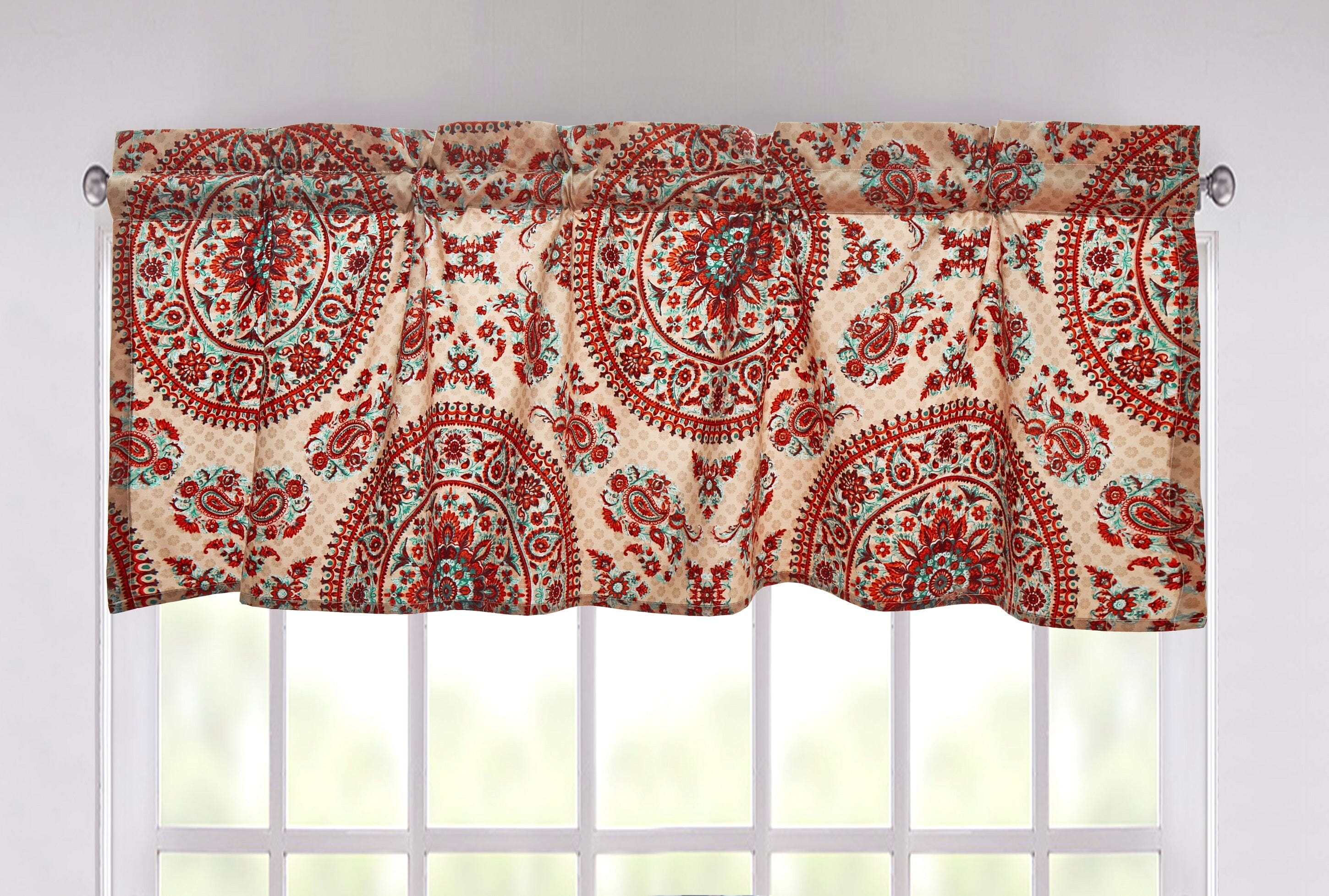 Tache Bohemian Desert Medallion Boteh Paisley Taupe Window Valance (TJ3502) - Tache Home Fashion