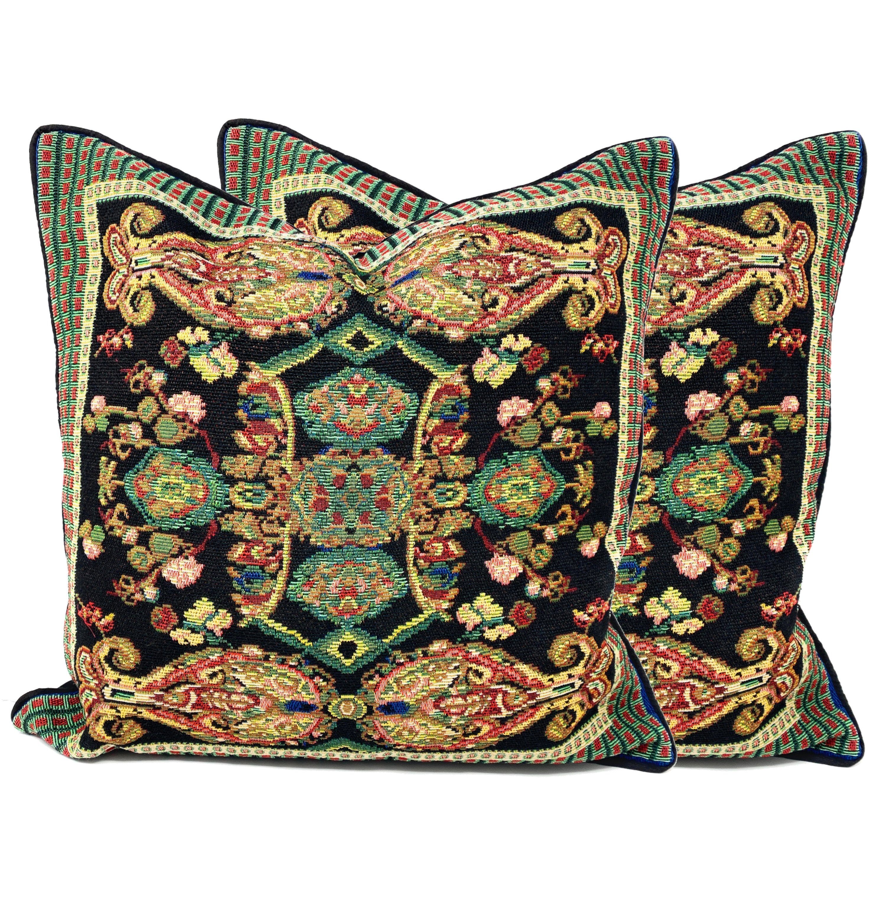Tache Elegant Black Ornate Paisley Woven Tapestry Throw Pillow Cover (18192) - Tache Home Fashion