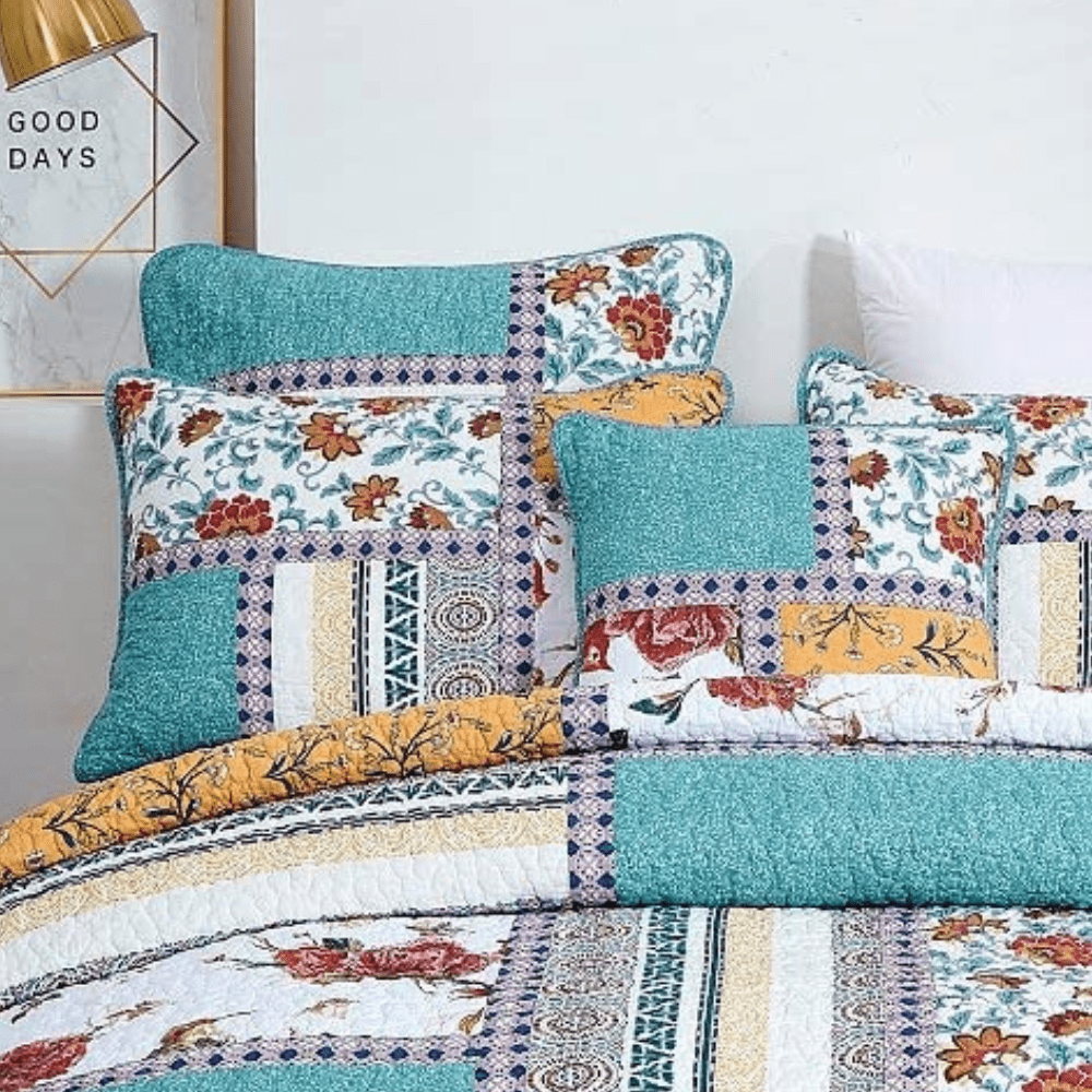 Tache Cotton Patchwork Blue Yellow Old World Hummingbirds Garden Euro Sham (JHW-936)
