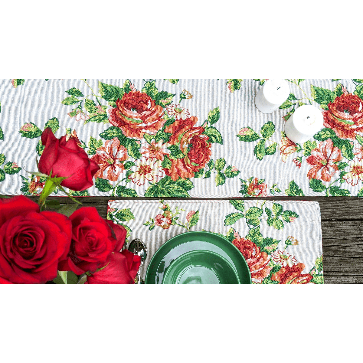 Tache Sweet Roses Vintage Ivory Woven Floral Tapestry Table Runners (17593TR) - Tache Home Fashion