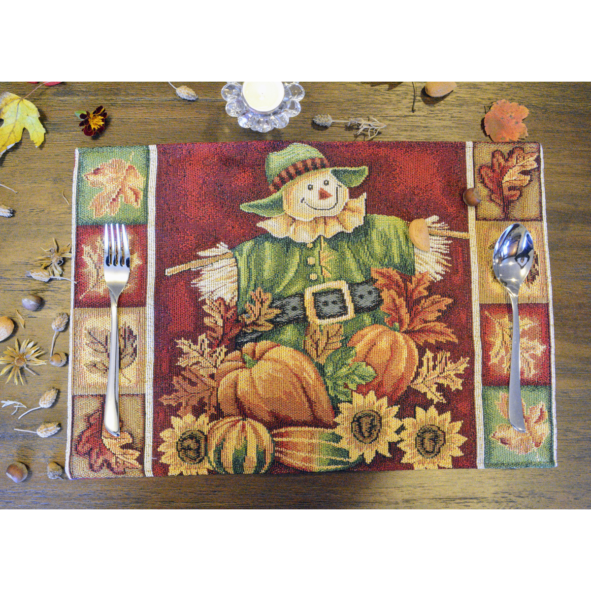 Tache Pumpkin Patch Scarecrow Autumn Harvest Woven Tapestry Placemat Set of 4 (12921PM) - Tache Home Fashion