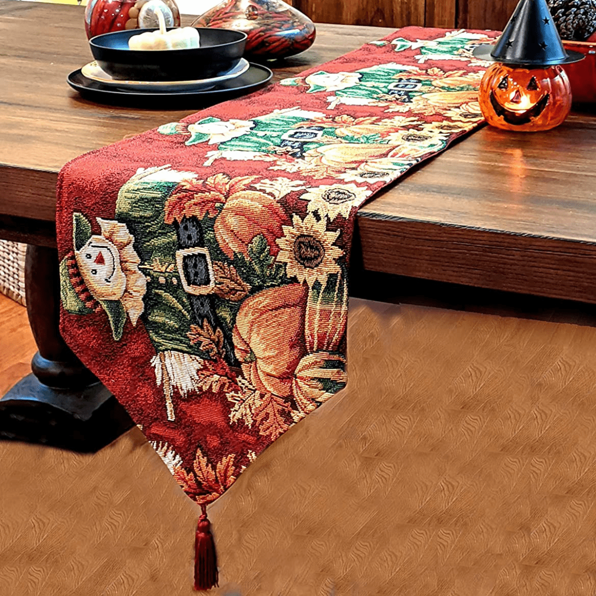 Tache Pumpkin Patch Scarecrow Autumn Harvest Woven Tapestry Table Runners (12921TR) - Tache Home Fashion