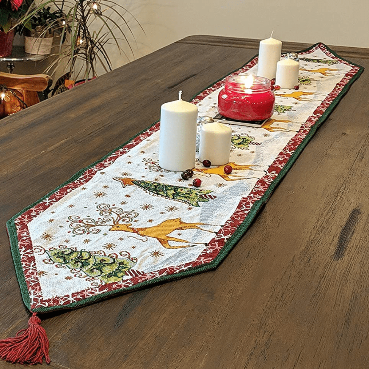 Tache Winter Forest Reindeer Vintage Holiday Woven Tapestry Table Runners (9192TR) - Tache Home Fashion