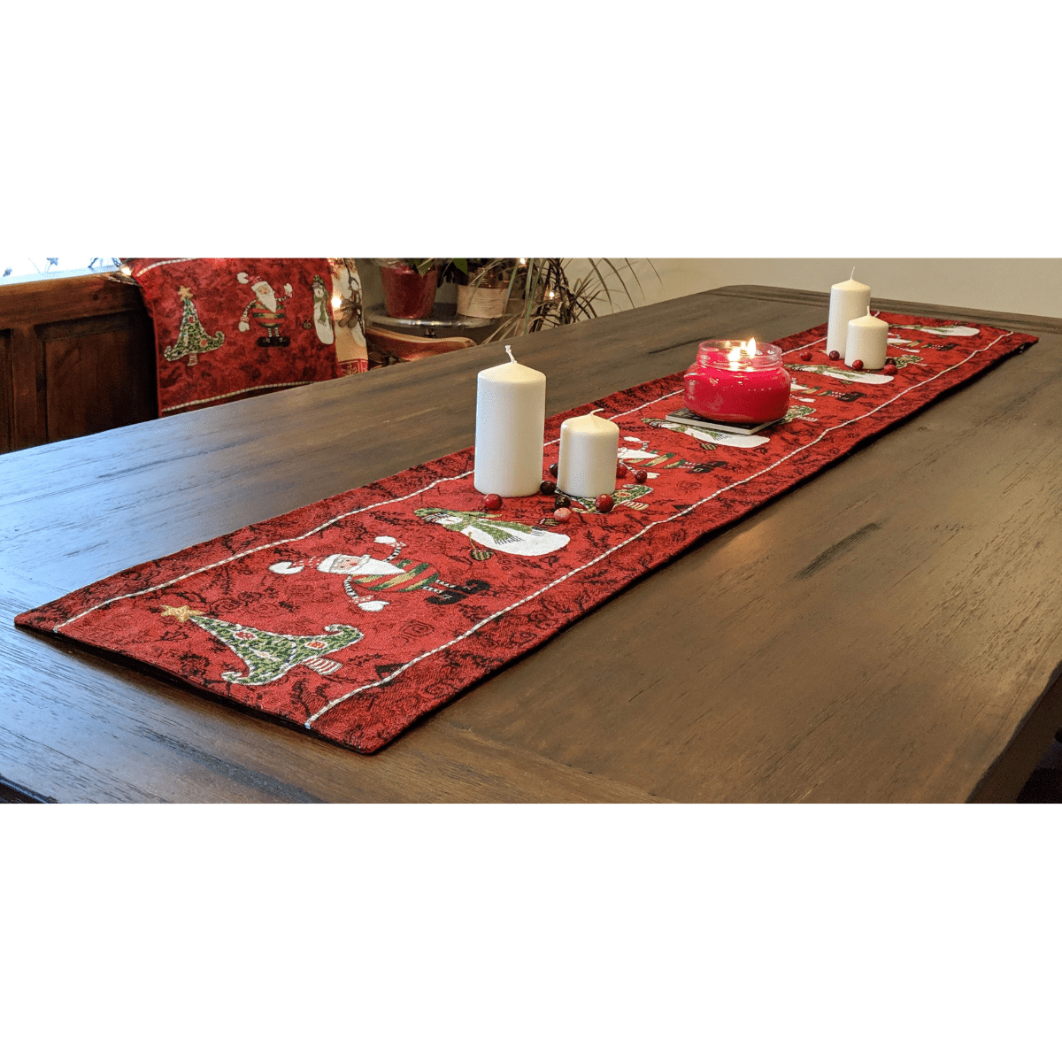 Tache Here Comes Santa Claus Vintage Holiday Woven Tapestry Table Runners (8577TR) - Tache Home Fashion
