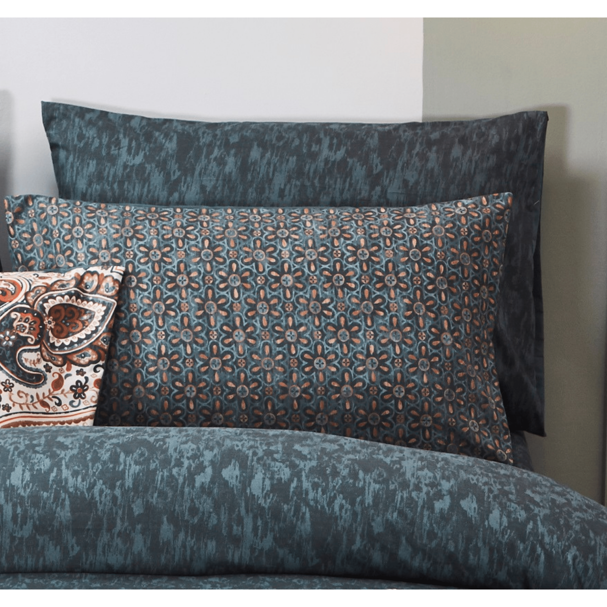 Tache Rustic Palace Lattice Floral Watercolor Dark Teal Pillowcases (KF174) - Tache Home Fashion