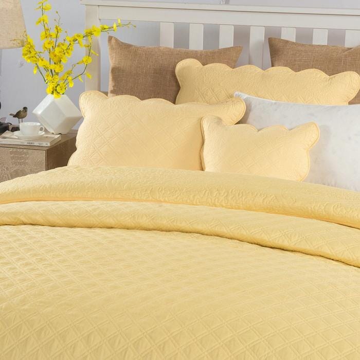 Tache Yellow Diamond Matelasse Scalloped Buttercup Puffs Cushion Covers / Euro Sham (YELLEMDES) - Tache Home Fashion