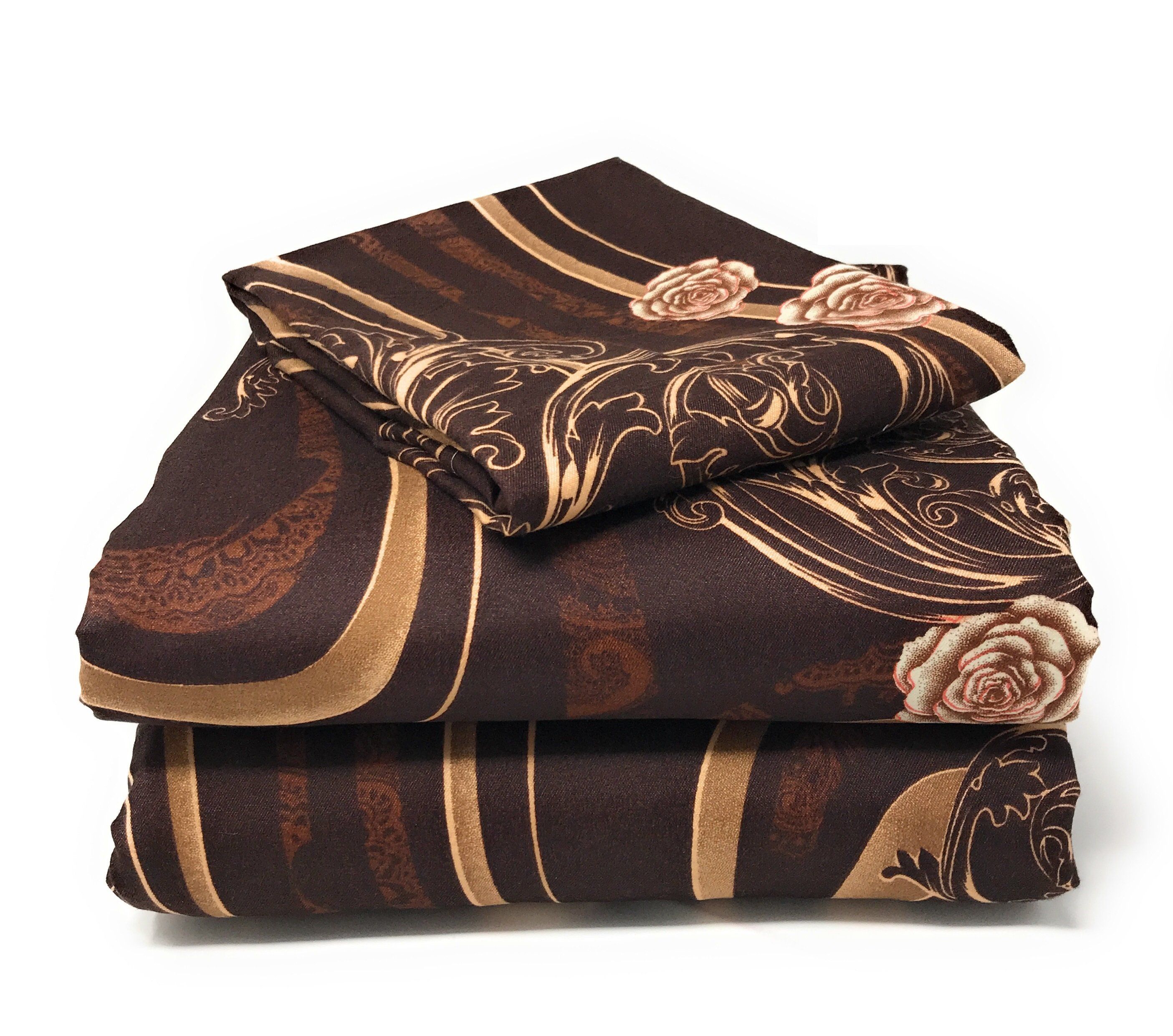 Tache Melted Gold Brown Floral Bed Sheet Set (2815FITFLT) - Tache Home Fashion
