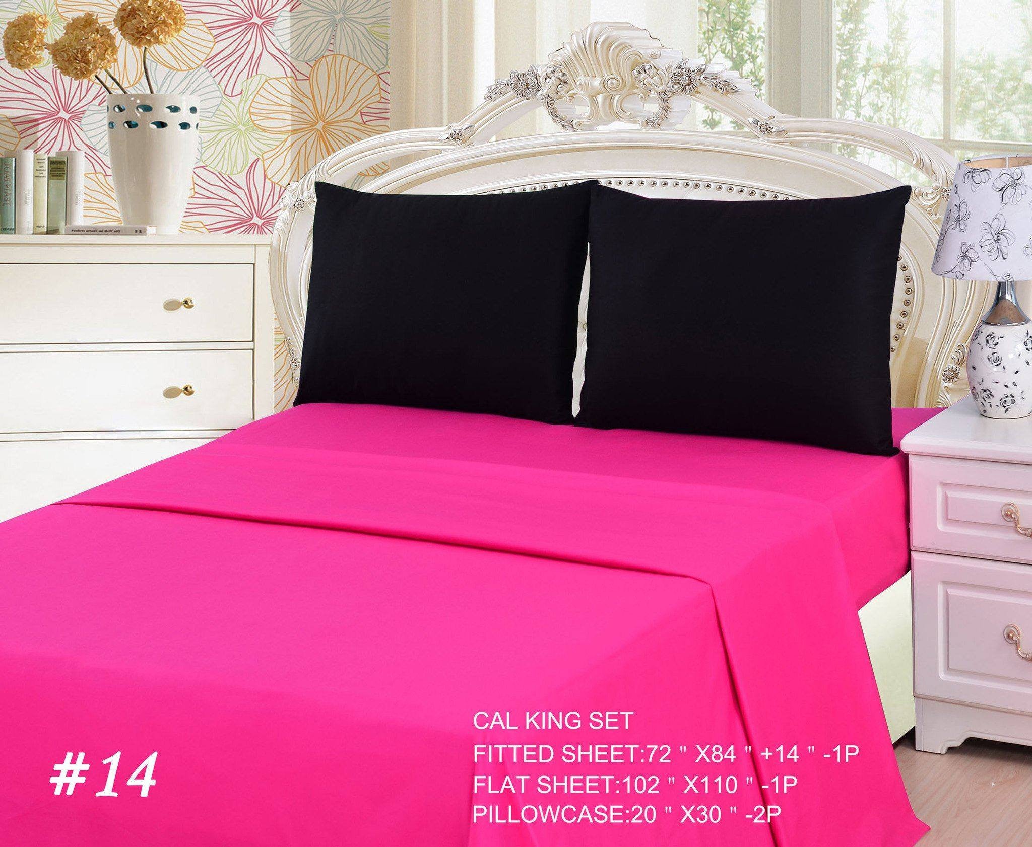 Tache Cotton Hot Pink and Black Bed Sheet Set (BS4PC-BP) - Tache Home Fashion