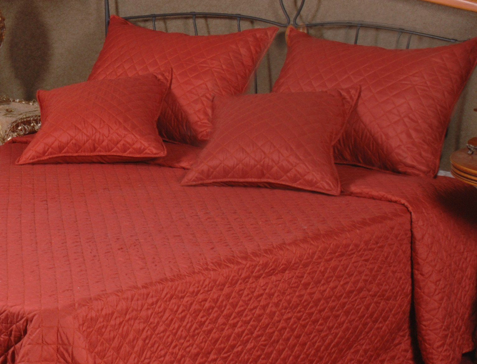 Tache Solid Bright Crimson Red Diamond Stitch Bubble Quilted Bedspread Set (DXJ109038-1) - Tache Home Fashion