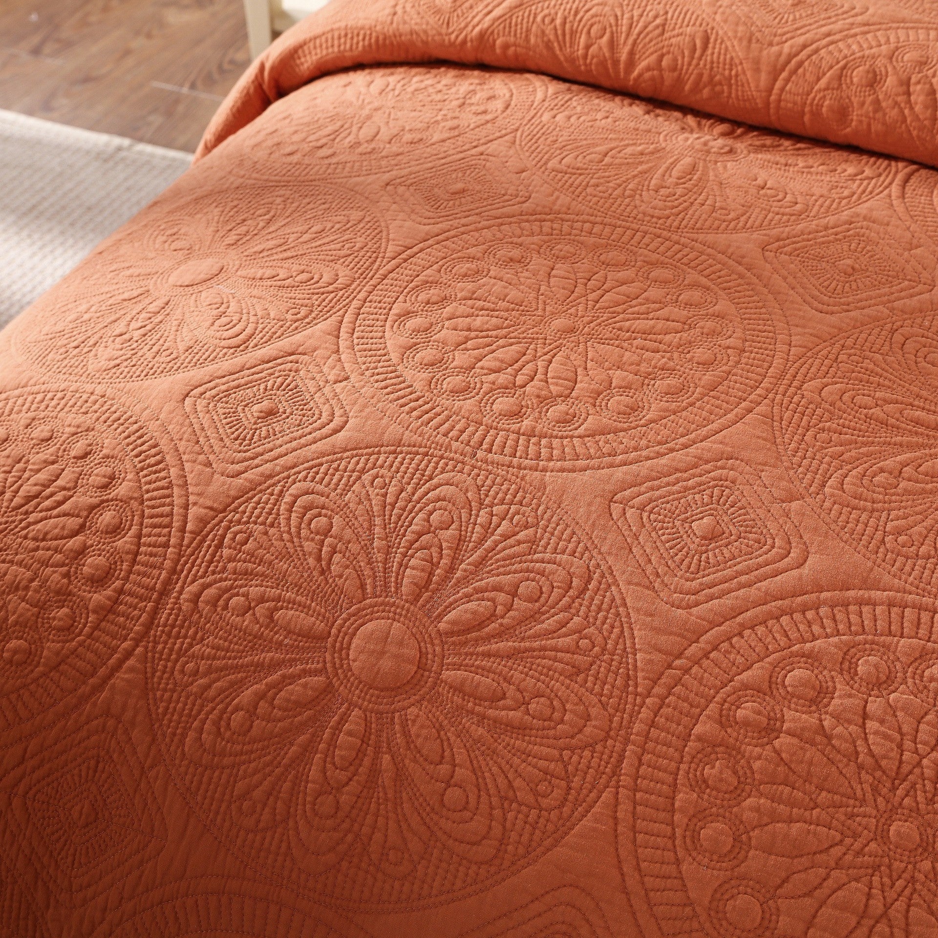 Tache Tuscany Sunrise Medallion Orange Rustic Stone Washed Cotton Quilt Set (JHW-595) - Tache Home Fashion