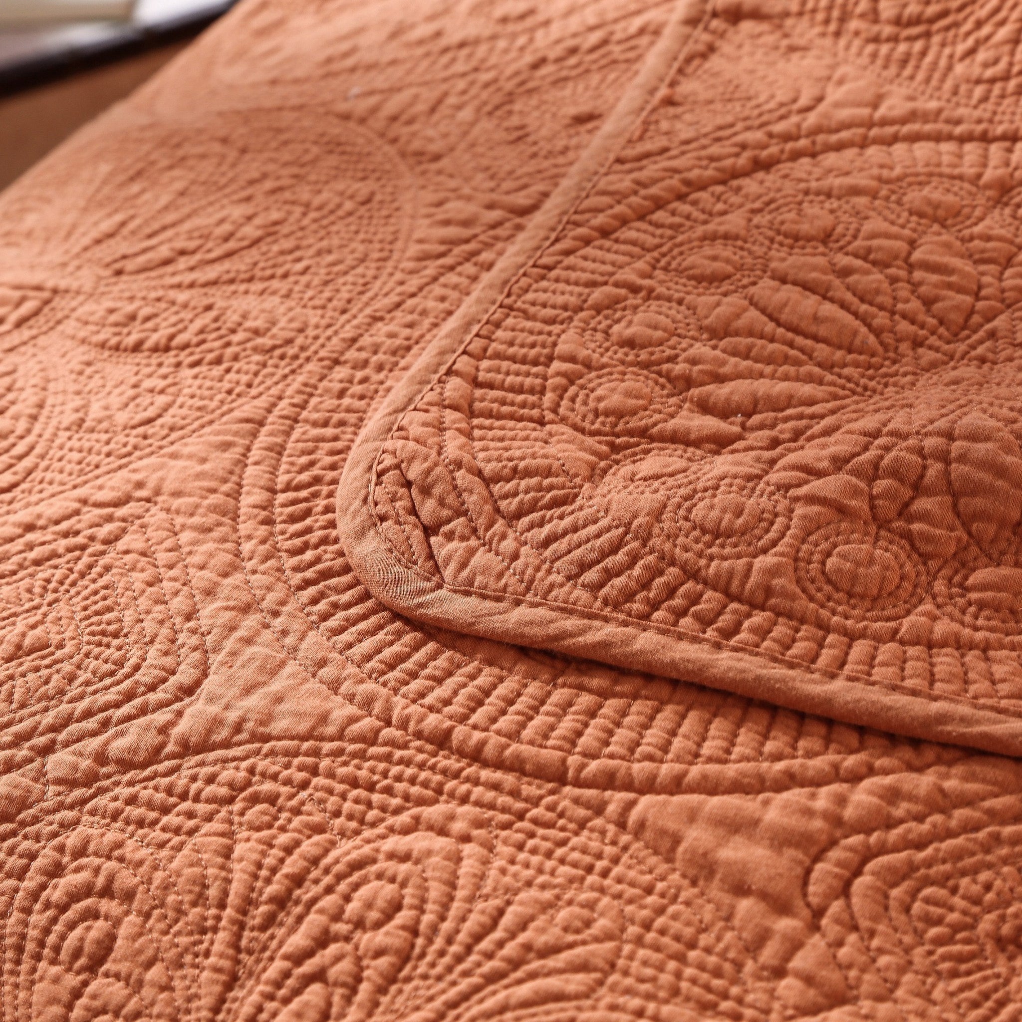 Tache Tuscany Sunrise Medallion Orange Rustic Stone Washed Cotton Quilt Set (JHW-595) - Tache Home Fashion