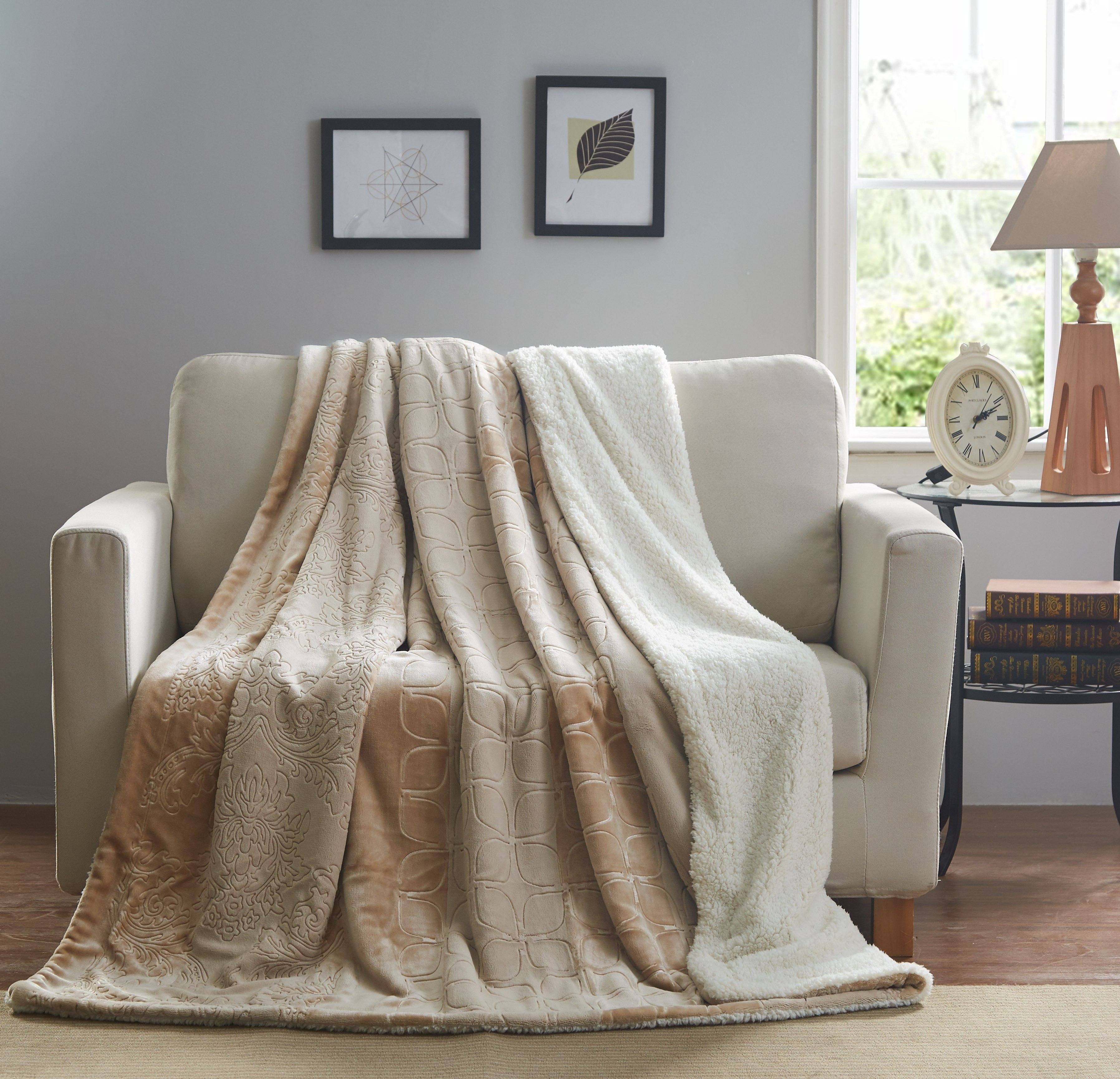 Tache Embossed Bubbly Champagne Beige Sherpa Throw Blanket (TA62088) - Tache Home Fashion