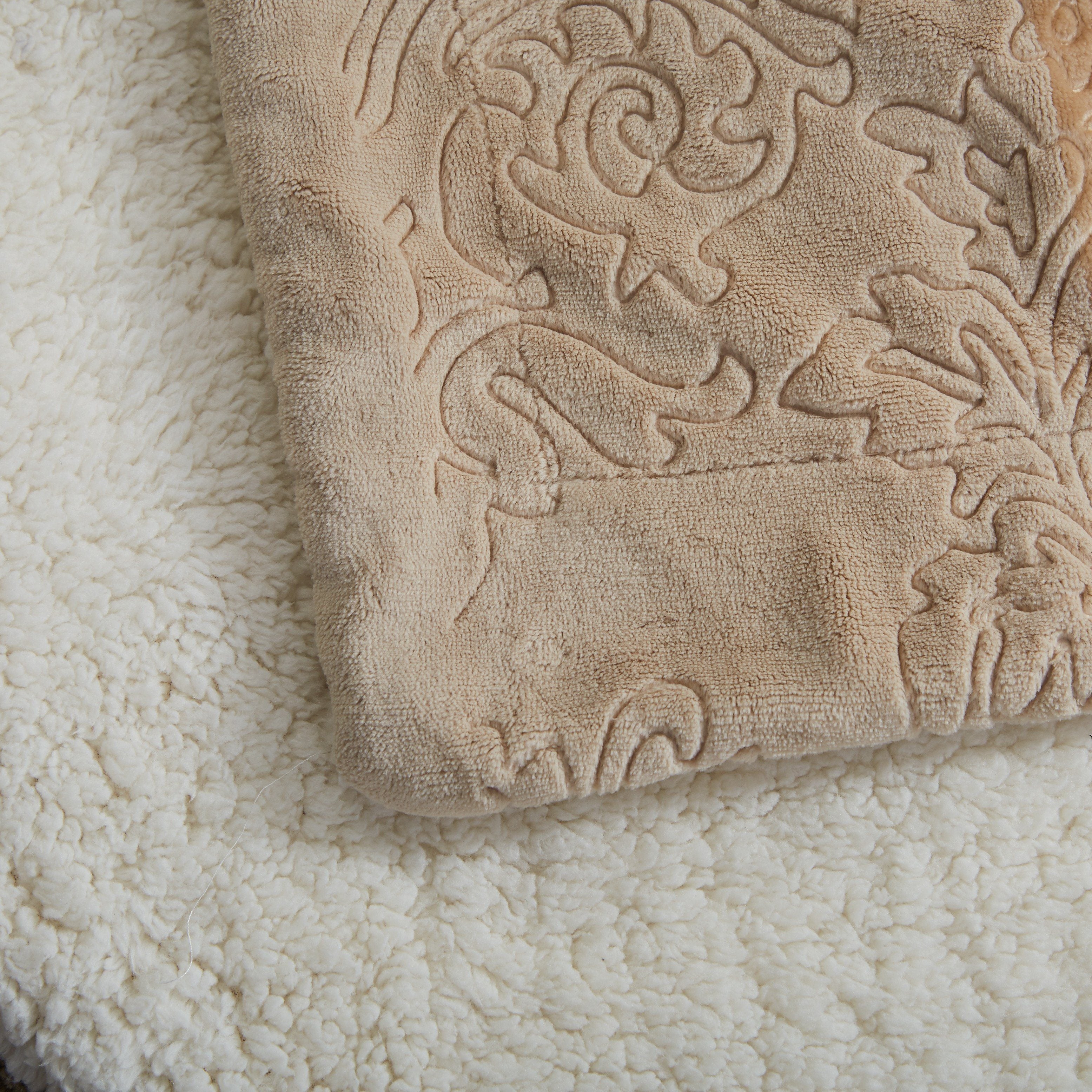 Tache Embossed Bubbly Champagne Beige Sherpa Throw Blanket (TA62088) - Tache Home Fashion