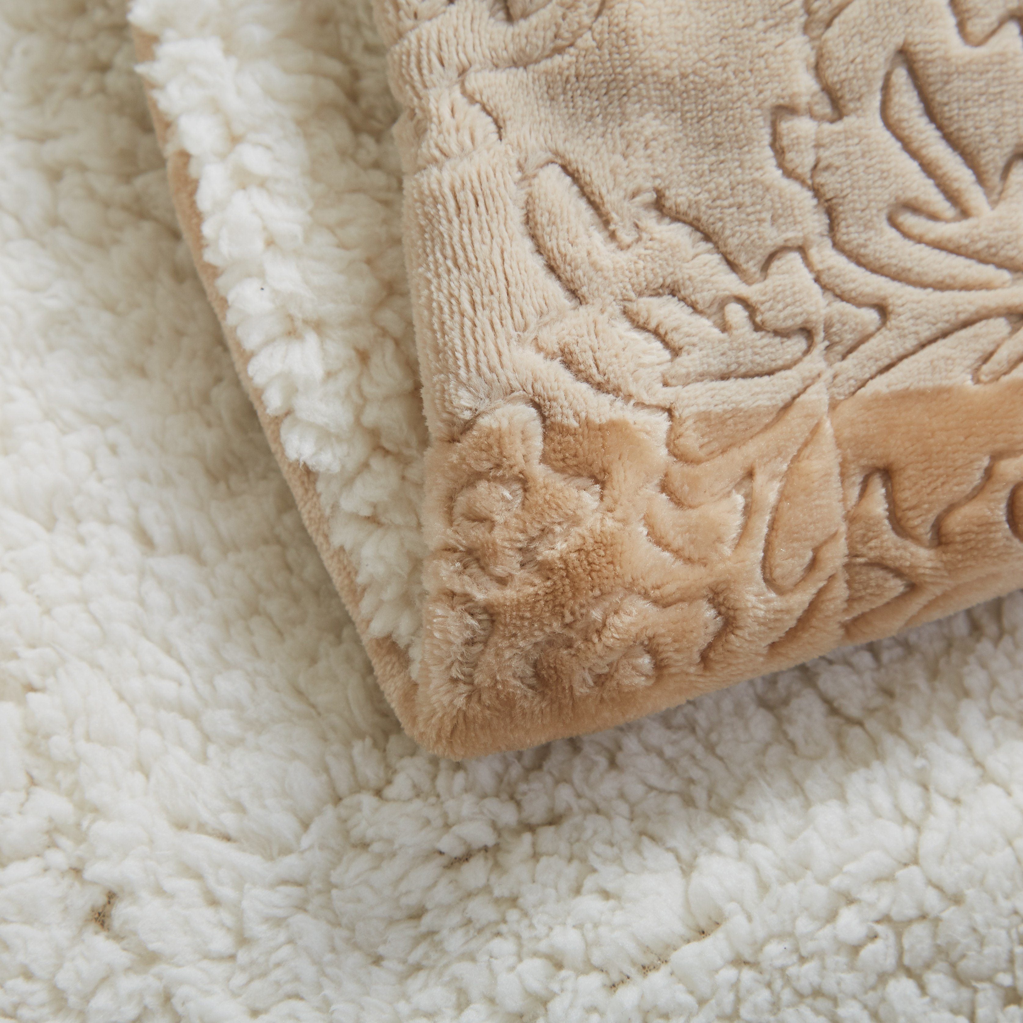 Tache Embossed Bubbly Champagne Beige Sherpa Throw Blanket (TA62088) - Tache Home Fashion