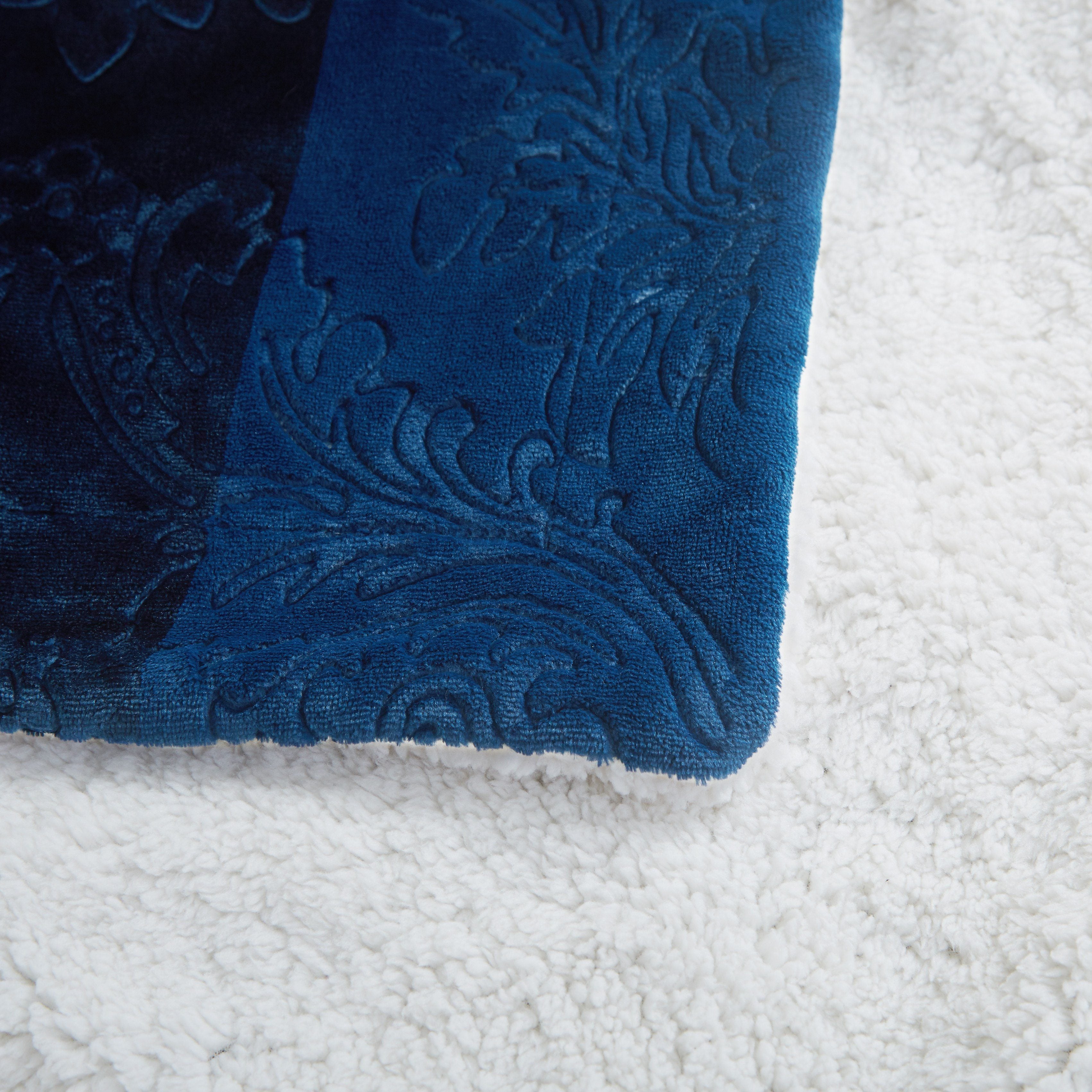 Tache Solid Embossed Cozy Night Blue Sherpa Throw Blanket (62093) - Tache Home Fashion