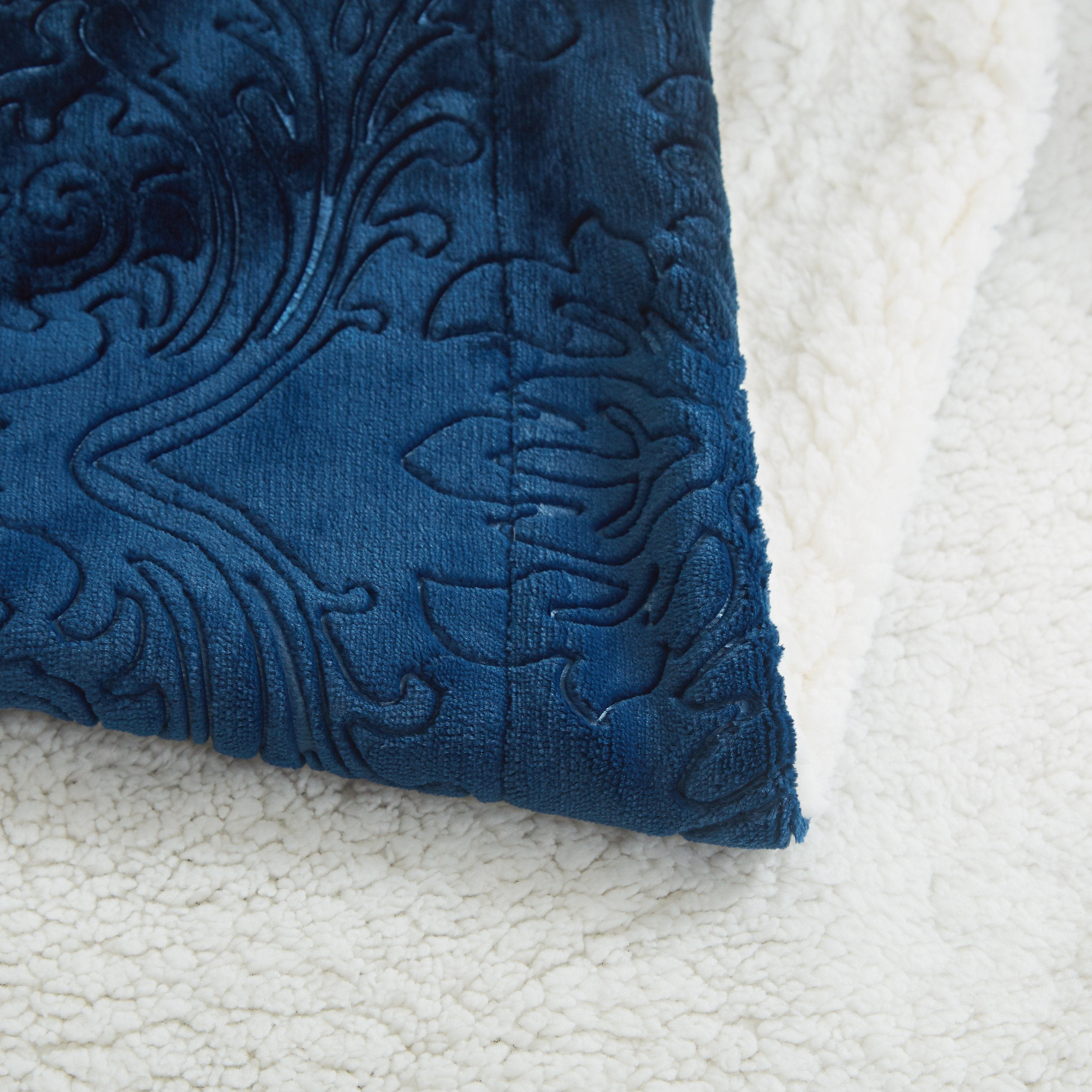 Tache Solid Embossed Cozy Night Blue Sherpa Throw Blanket (62093) - Tache Home Fashion